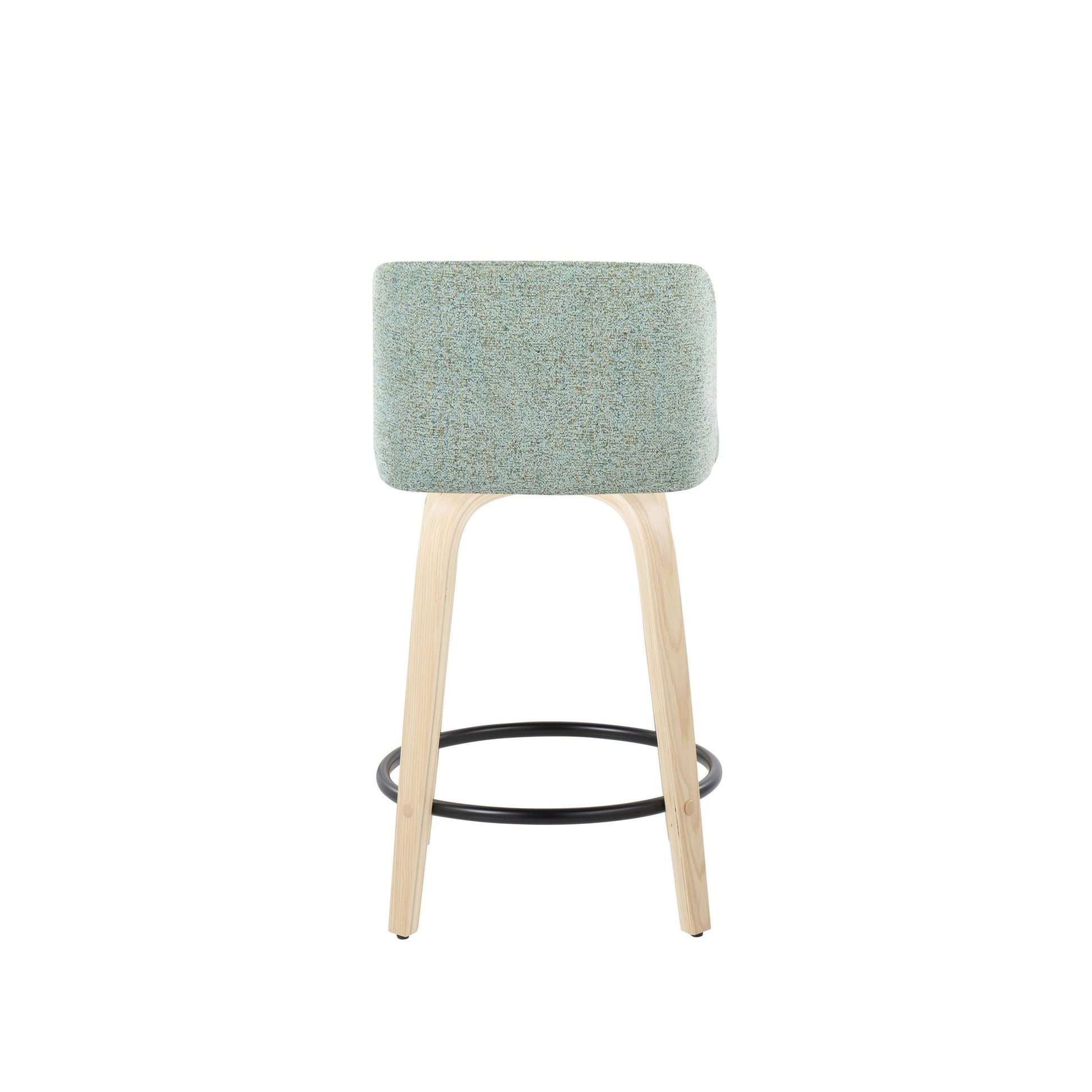 Toriano 24" Contemporary Fixed Height Counter Stool with Swivel in Natural Wood and Light Green Fabric with Round Black Metal Footrest By LumiSource - Set of 2 | Counter Stools | Modishstore - 2