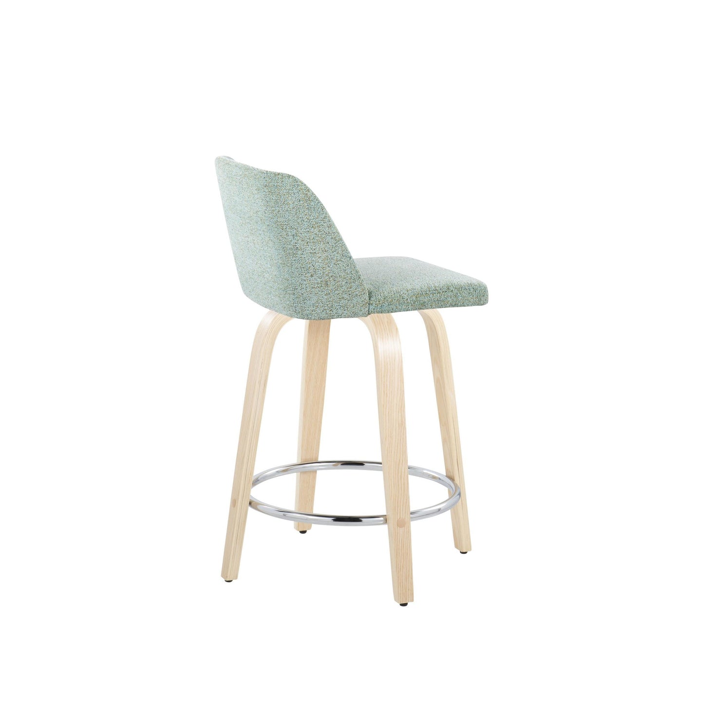 Toriano 24" Contemporary Fixed Height Counter Stool with Swivel in Natural Wood and Light Green Fabric with Round Chrome Metal Footrest By LumiSource - Set of 2 | Counter Stools | Modishstore - 8
