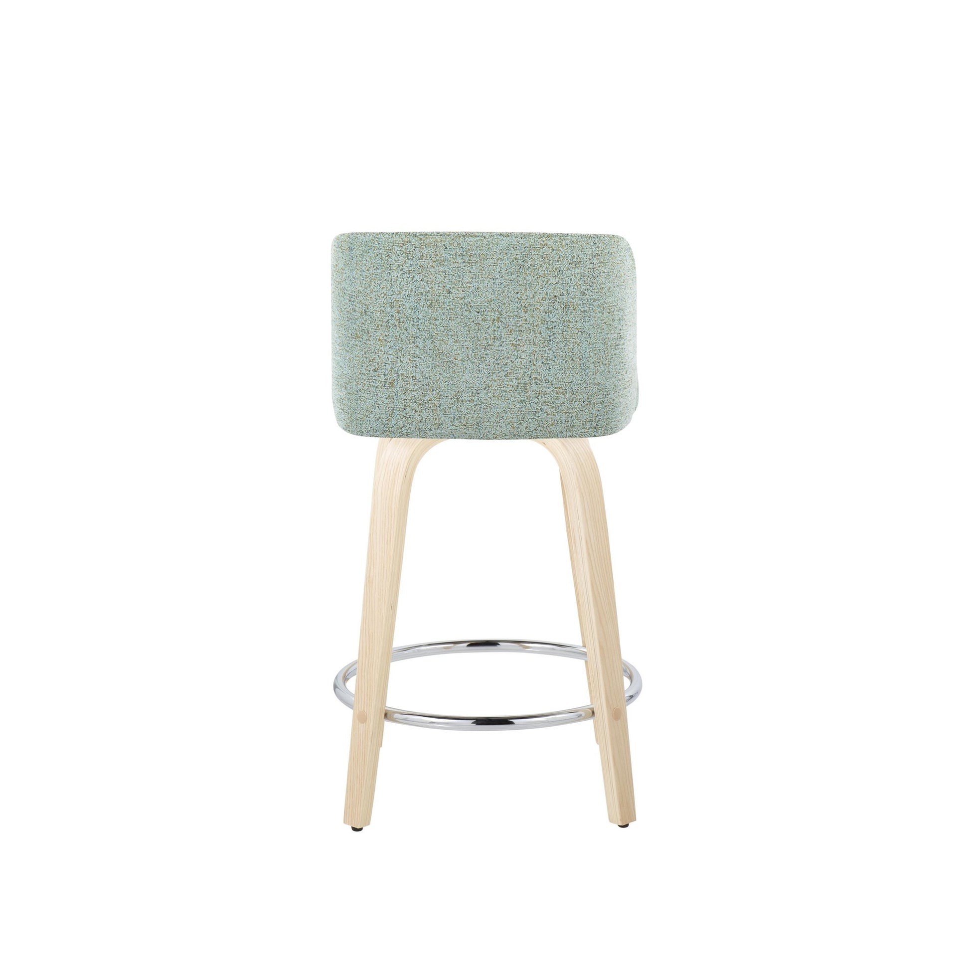 Toriano 24" Contemporary Fixed Height Counter Stool with Swivel in Natural Wood and Light Green Fabric with Round Chrome Metal Footrest By LumiSource - Set of 2 | Counter Stools | Modishstore - 2
