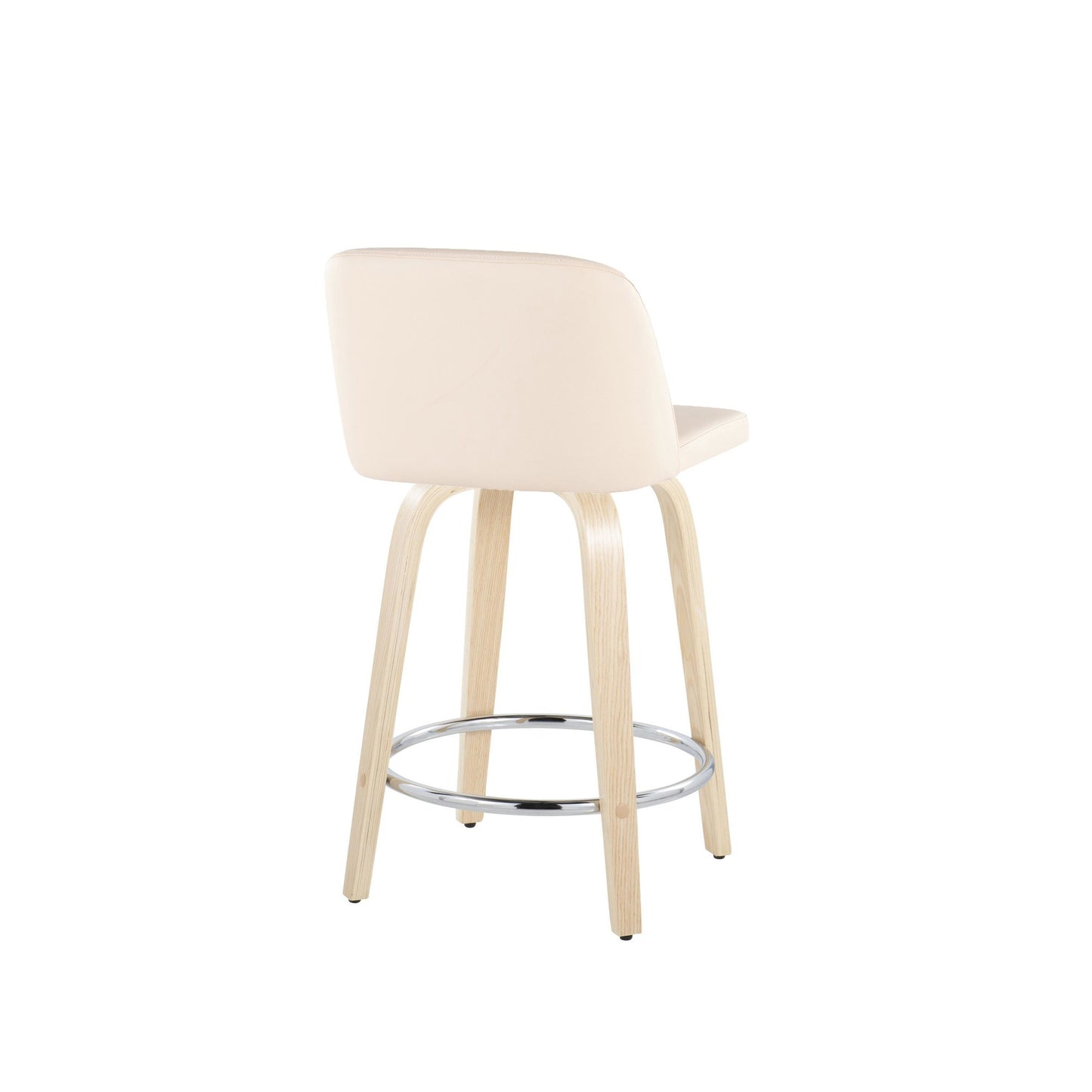 Toriano 24" Contemporary Fixed Height Counter Stool with Swivel in Natural Wood and Cream Faux Leather with Round Chrome Metal Footrest By LumiSource - Set of 2 | Counter Stools | Modishstore - 6