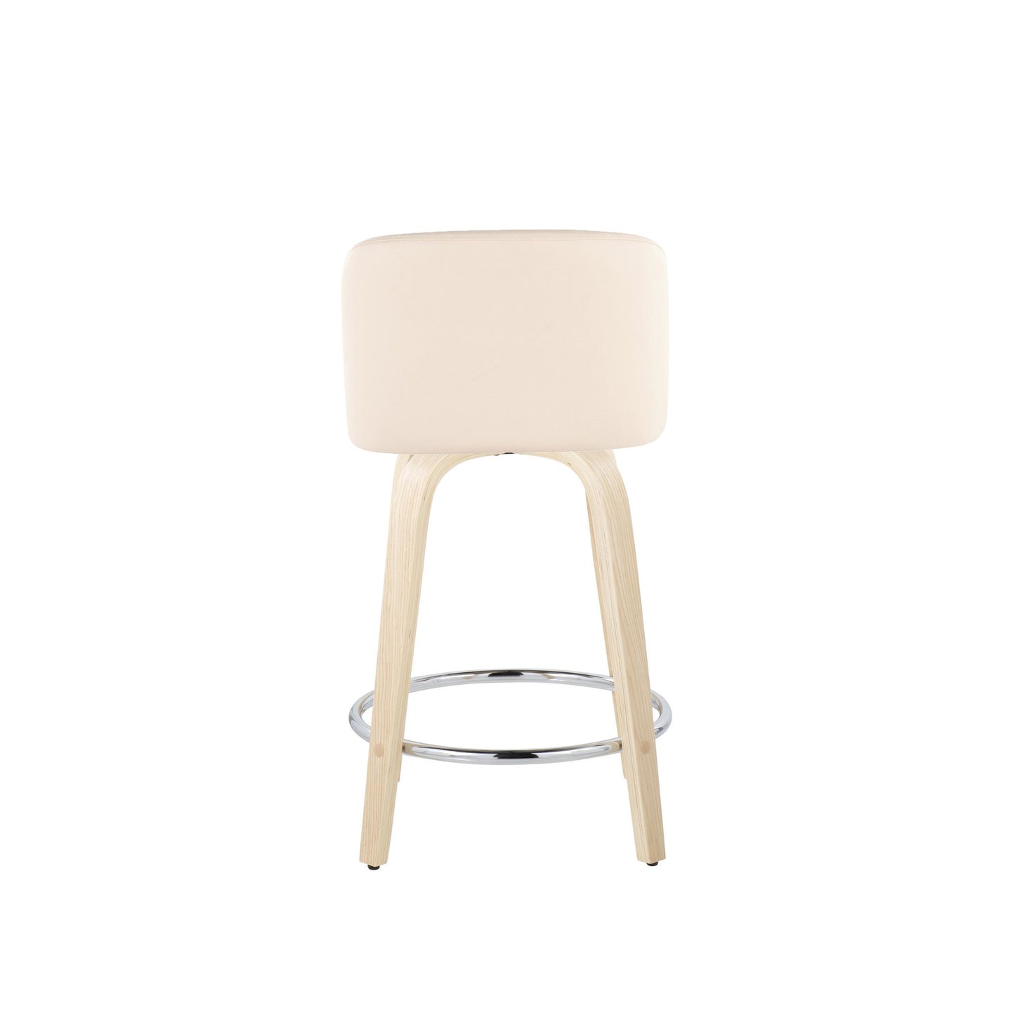 Toriano 24" Contemporary Fixed Height Counter Stool with Swivel in Natural Wood and Cream Faux Leather with Round Chrome Metal Footrest By LumiSource - Set of 2 | Counter Stools | Modishstore - 7