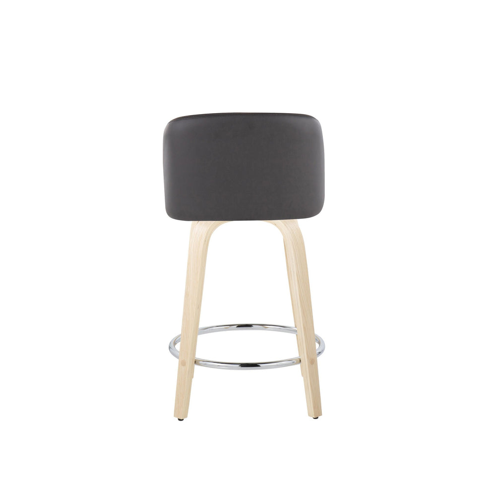 Toriano 24" Contemporary Fixed Height Counter Stool with Swivel in Natural Wood and Cream Faux Leather with Round Chrome Metal Footrest By LumiSource - Set of 2 | Counter Stools | Modishstore - 14