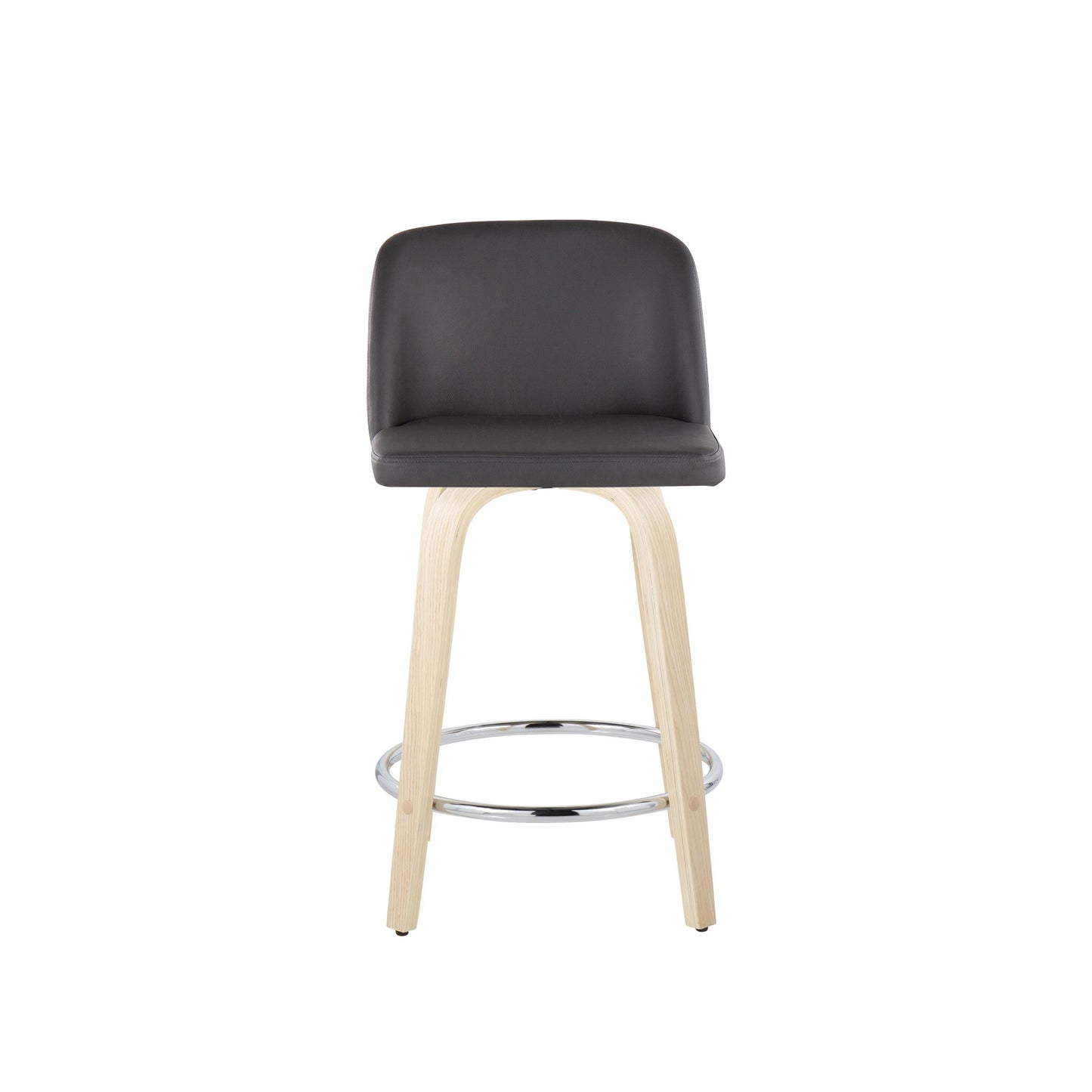 Toriano 24" Contemporary Fixed Height Counter Stool with Swivel in Natural Wood and Cream Faux Leather with Round Chrome Metal Footrest By LumiSource - Set of 2 | Counter Stools | Modishstore - 9