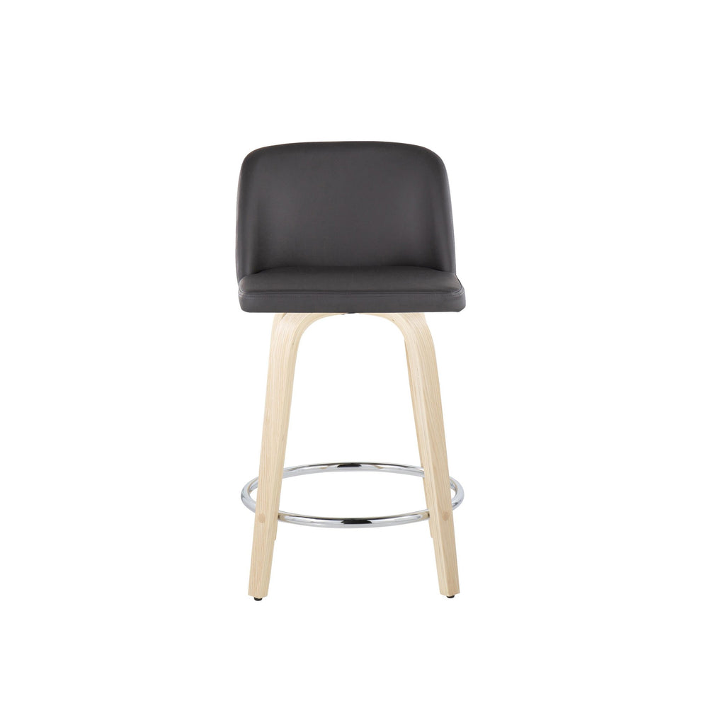Toriano 24" Contemporary Fixed Height Counter Stool with Swivel in Natural Wood and Cream Faux Leather with Round Chrome Metal Footrest By LumiSource - Set of 2 | Counter Stools | Modishstore - 9