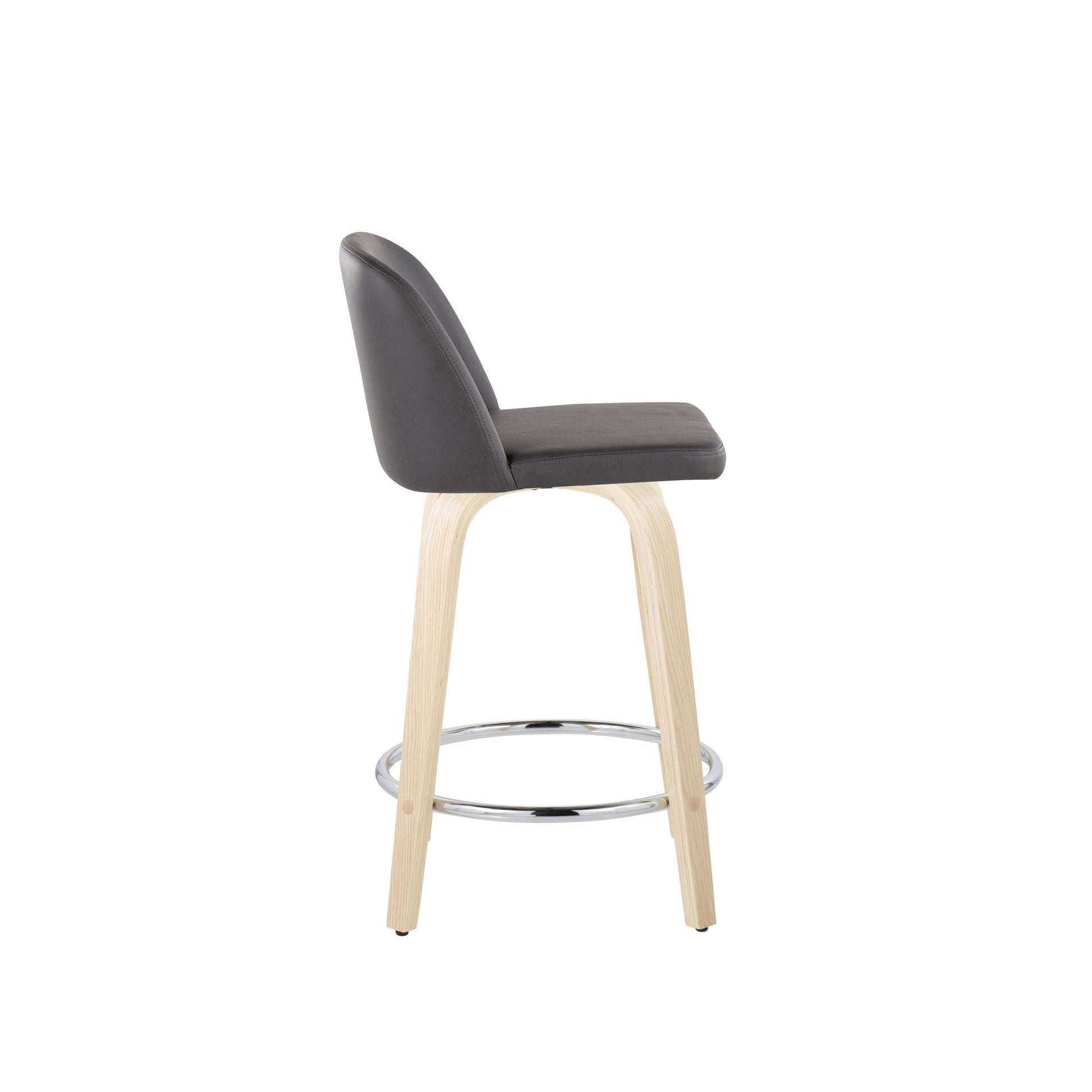 Toriano 24" Contemporary Fixed Height Counter Stool with Swivel in Natural Wood and Cream Faux Leather with Round Chrome Metal Footrest By LumiSource - Set of 2 | Counter Stools | Modishstore - 12
