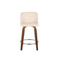 Toriano 24" Mid-Century Modern Fixed Height Counter Stool with Swivel in Walnut Wood and Cream Faux Leather with Round Chrome Metal Footrest By LumiSource - Set of 2 | Counter Stools | Modishstore - 2