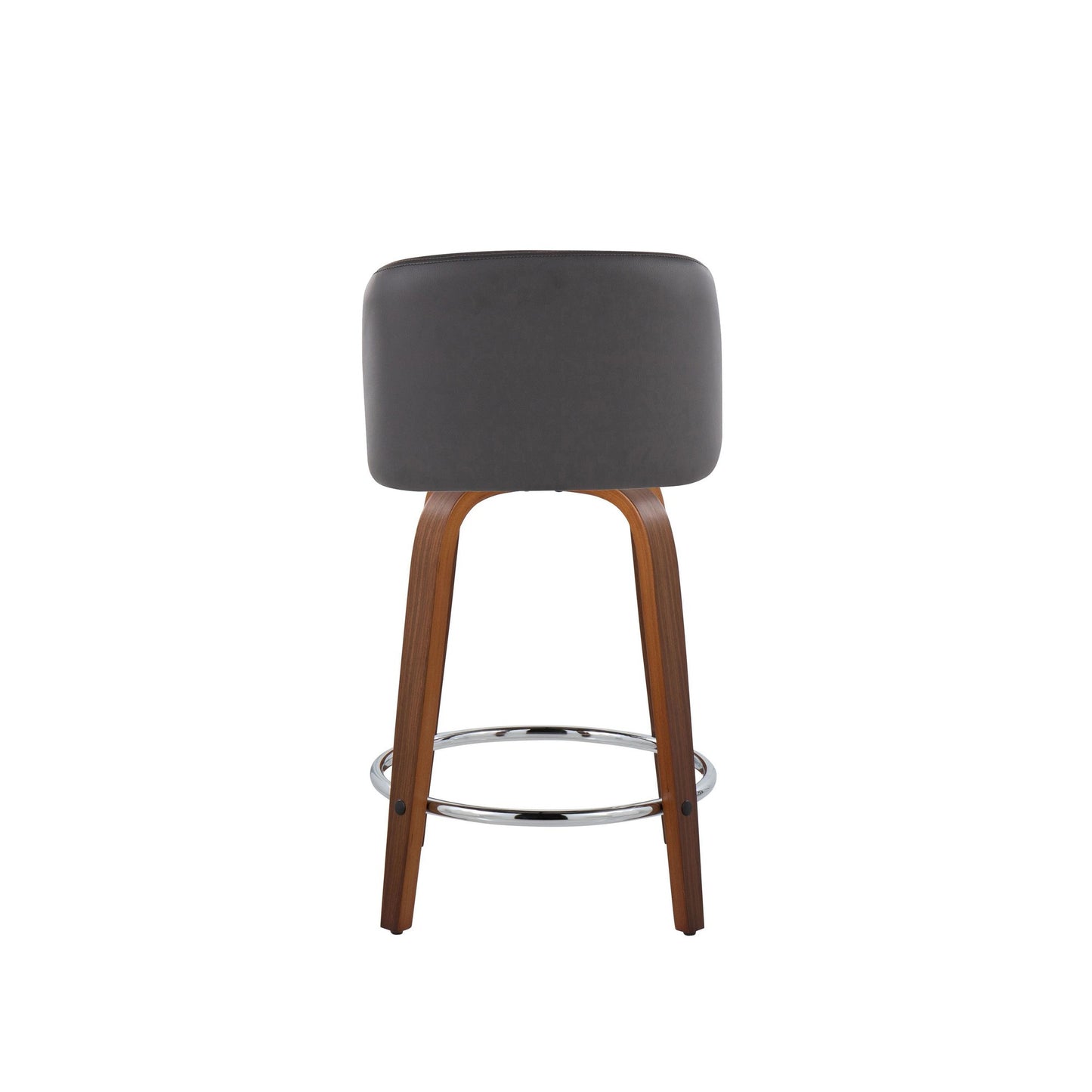 Toriano 24" Mid-Century Modern Fixed Height Counter Stool with Swivel in Walnut Wood and Cream Faux Leather with Round Chrome Metal Footrest By LumiSource - Set of 2 | Counter Stools | Modishstore - 14