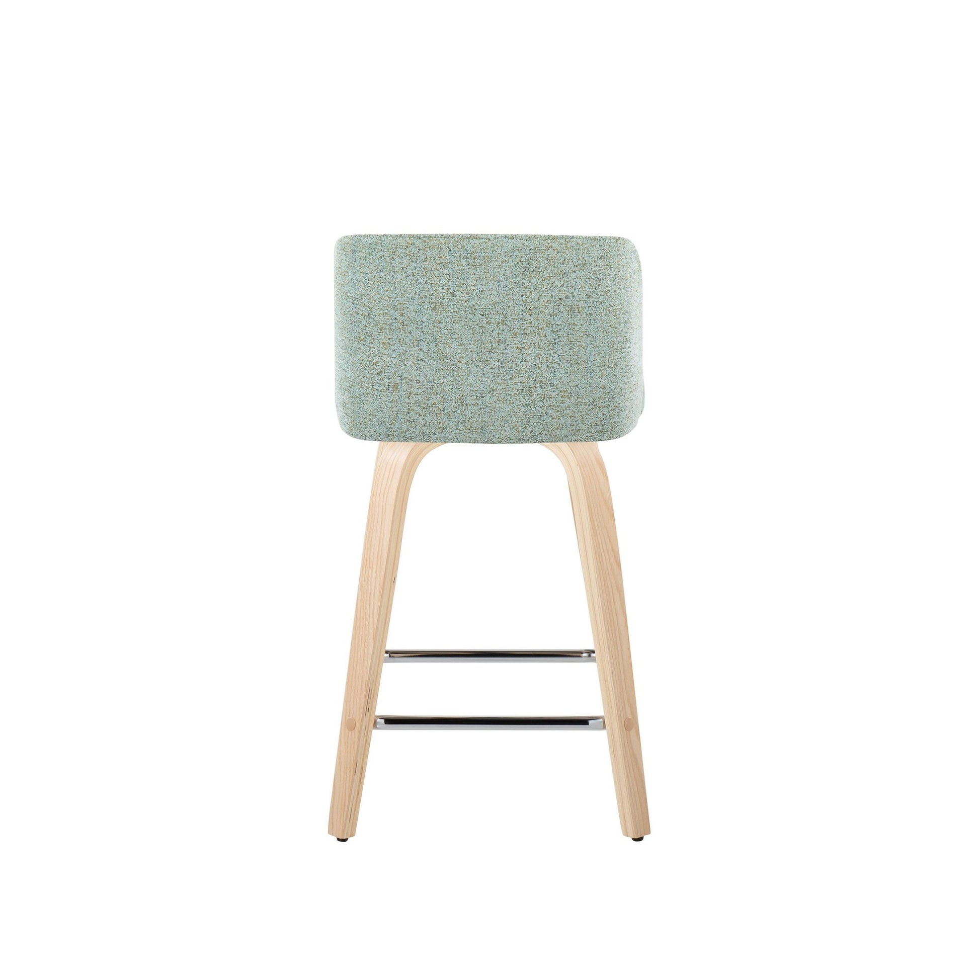 Toriano 24" Contemporary Fixed Height Counter Stool with Swivel in Natural Wood and Light Green Fabric with Square Chrome Metal Footrest By LumiSource - Set of 2 | Counter Stools | Modishstore - 6