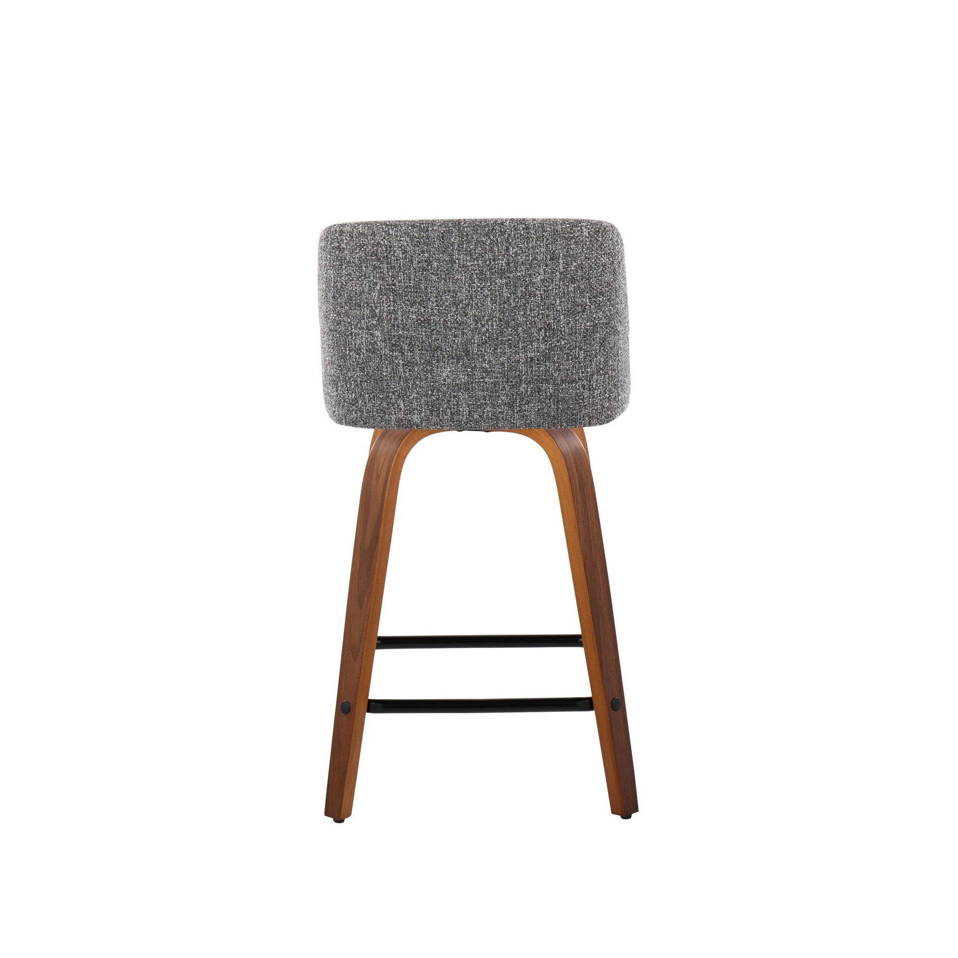Toriano 24" Mid-Century Modern Fixed Height Counter Stool with Swivel in Walnut Wood and Grey Noise Fabric with Square Black Metal Footrest By LumiSource - Set of 2 | Counter Stools | Modishstore - 7