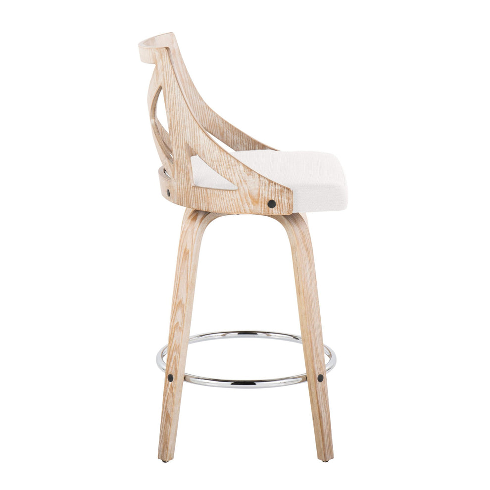 Charlotte 26" Farmhouse Fixed-Height Counter Stool with Swivel in White Washed Wood, Blue Fabric and Round Chrome Metal Footrest By LumiSource - Set of 2 | Counter Stools | Modishstore - 18