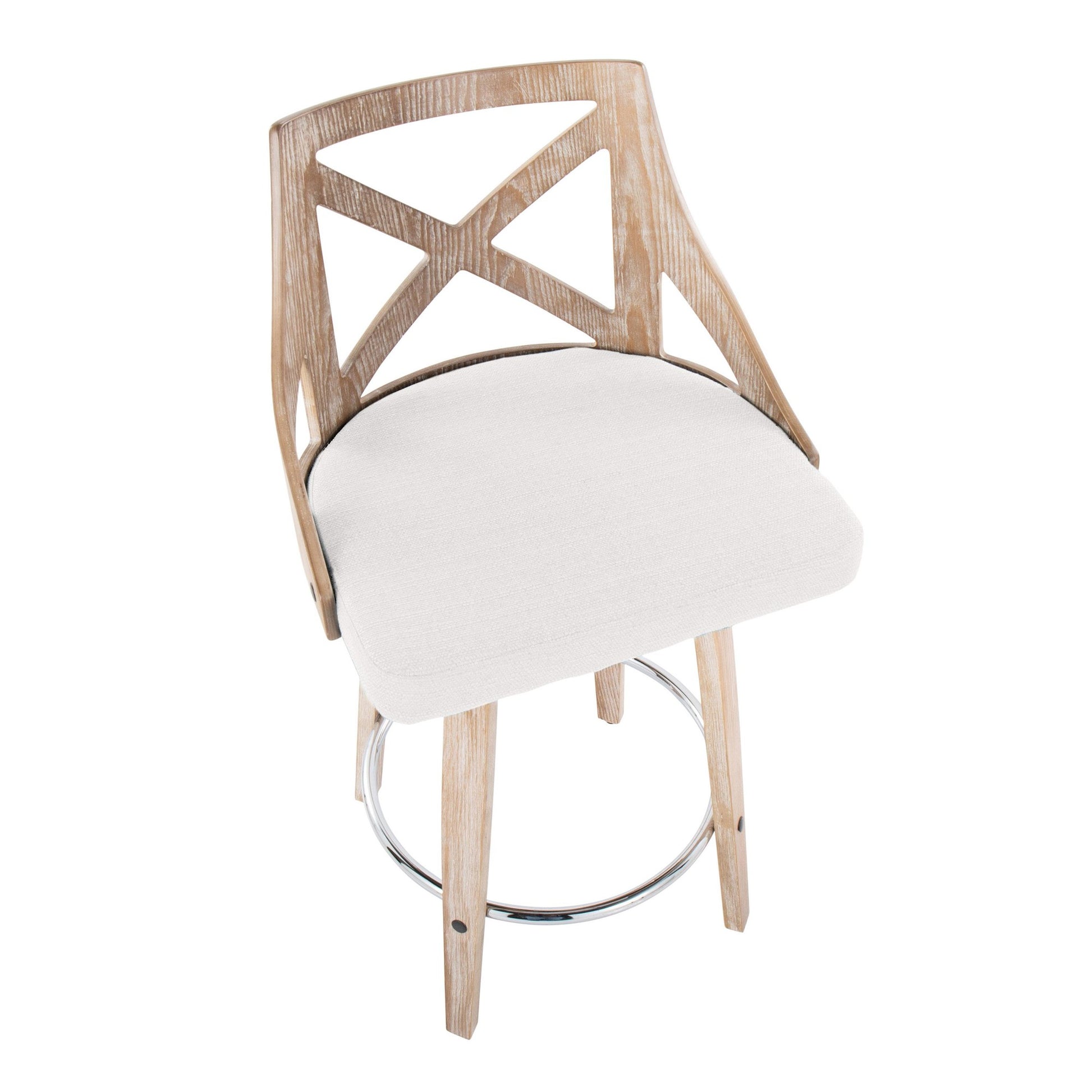 Charlotte 26" Farmhouse Fixed-Height Counter Stool with Swivel in White Washed Wood, Blue Fabric and Round Chrome Metal Footrest By LumiSource - Set of 2 | Counter Stools | Modishstore - 13