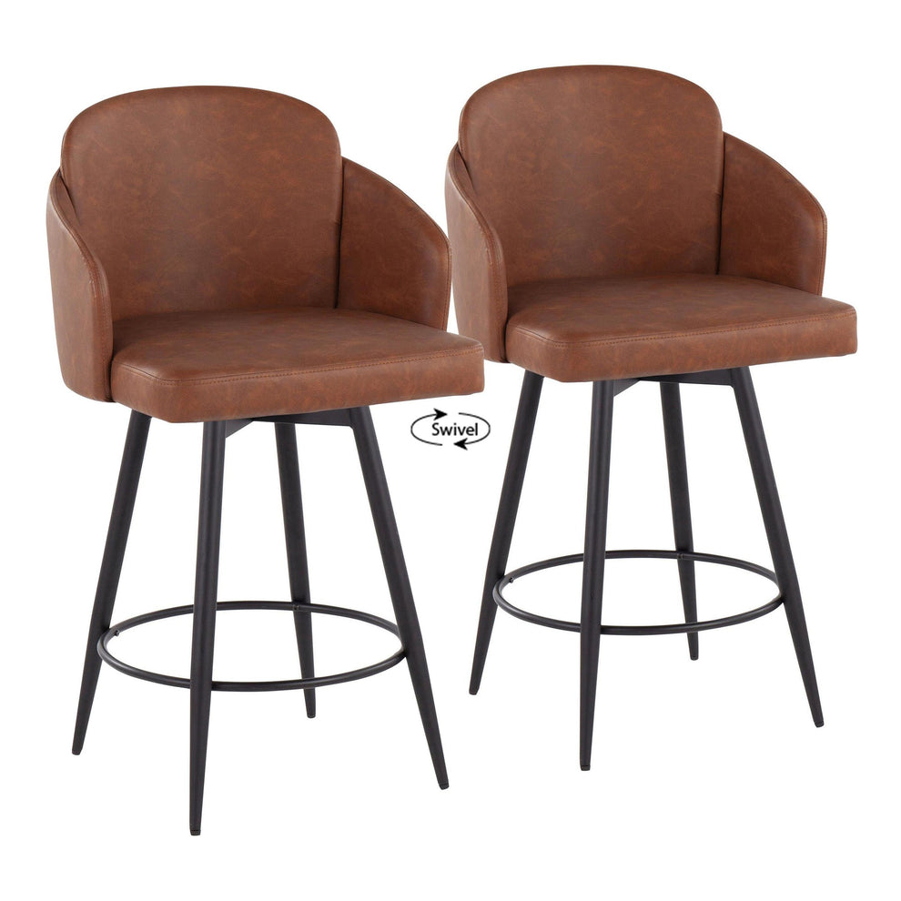 Dahlia 26" Contemporary Fixed-Height Counter Stool in Matte Black Metal, Black Faux Leather and Chrome Metal Accent with Round Black Metal Footrest By LumiSource - Set of 2 | Counter Stools | Modishstore - 8