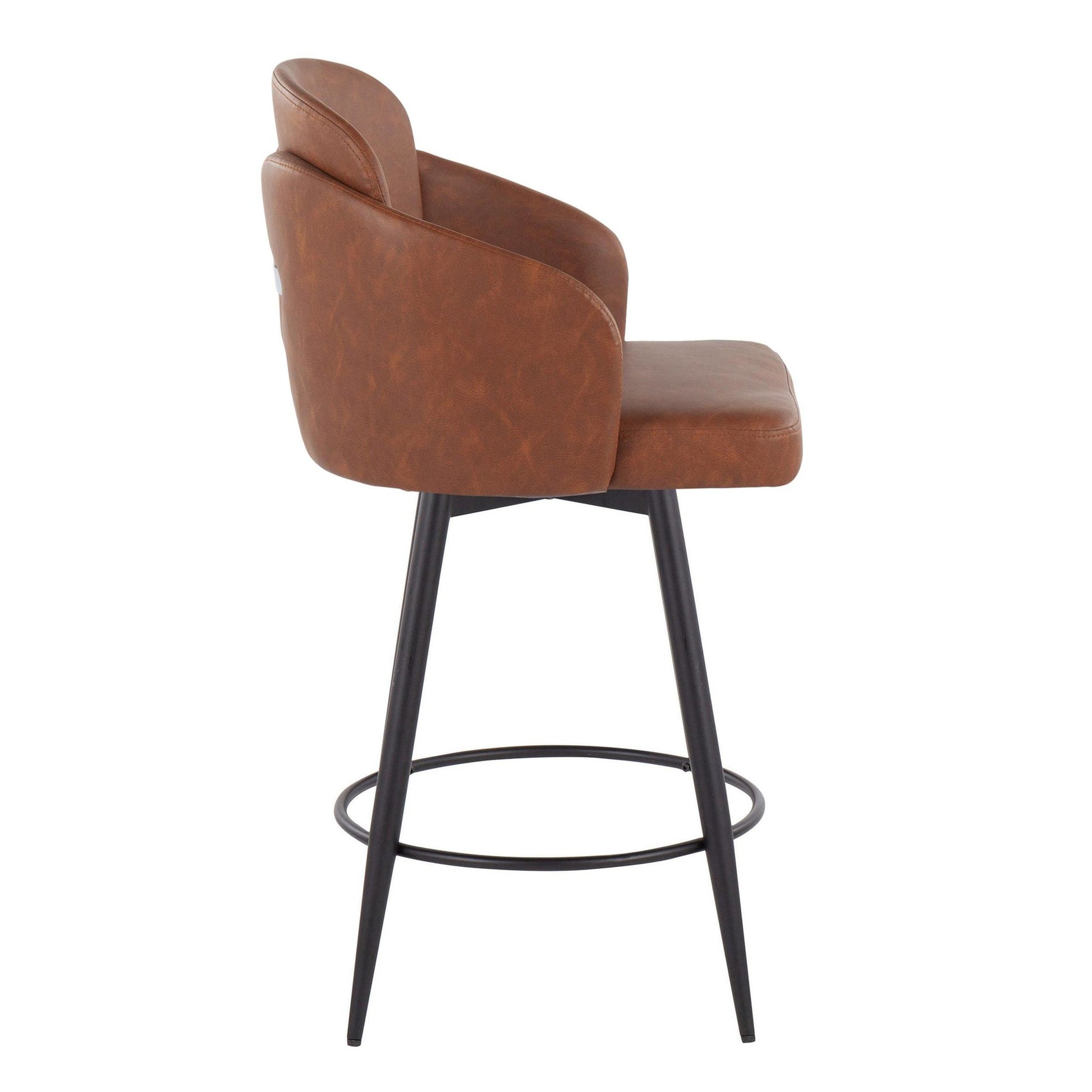 Dahlia 26" Contemporary Fixed-Height Counter Stool in Matte Black Metal, Black Faux Leather and Chrome Metal Accent with Round Black Metal Footrest By LumiSource - Set of 2 | Counter Stools | Modishstore - 12