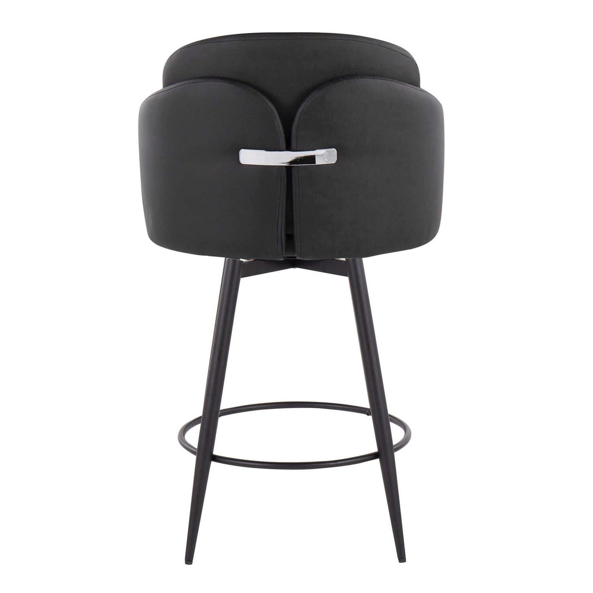 Dahlia 26" Contemporary Fixed-Height Counter Stool in Matte Black Metal, Black Faux Leather and Chrome Metal Accent with Round Black Metal Footrest By LumiSource - Set of 2 | Counter Stools | Modishstore - 7