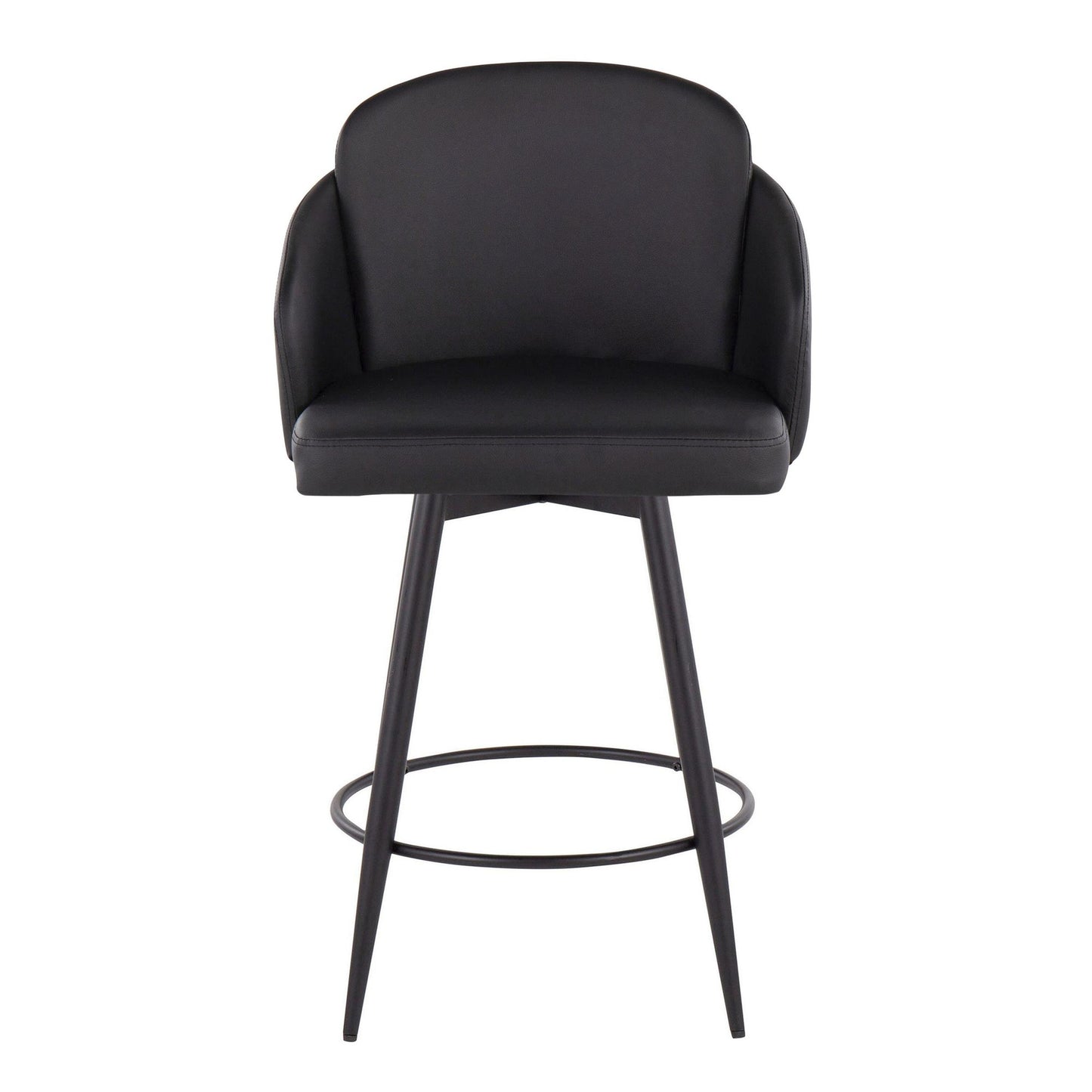 Dahlia 26" Contemporary Fixed-Height Counter Stool in Matte Black Metal, Black Faux Leather and Chrome Metal Accent with Round Black Metal Footrest By LumiSource - Set of 2 | Counter Stools | Modishstore - 2