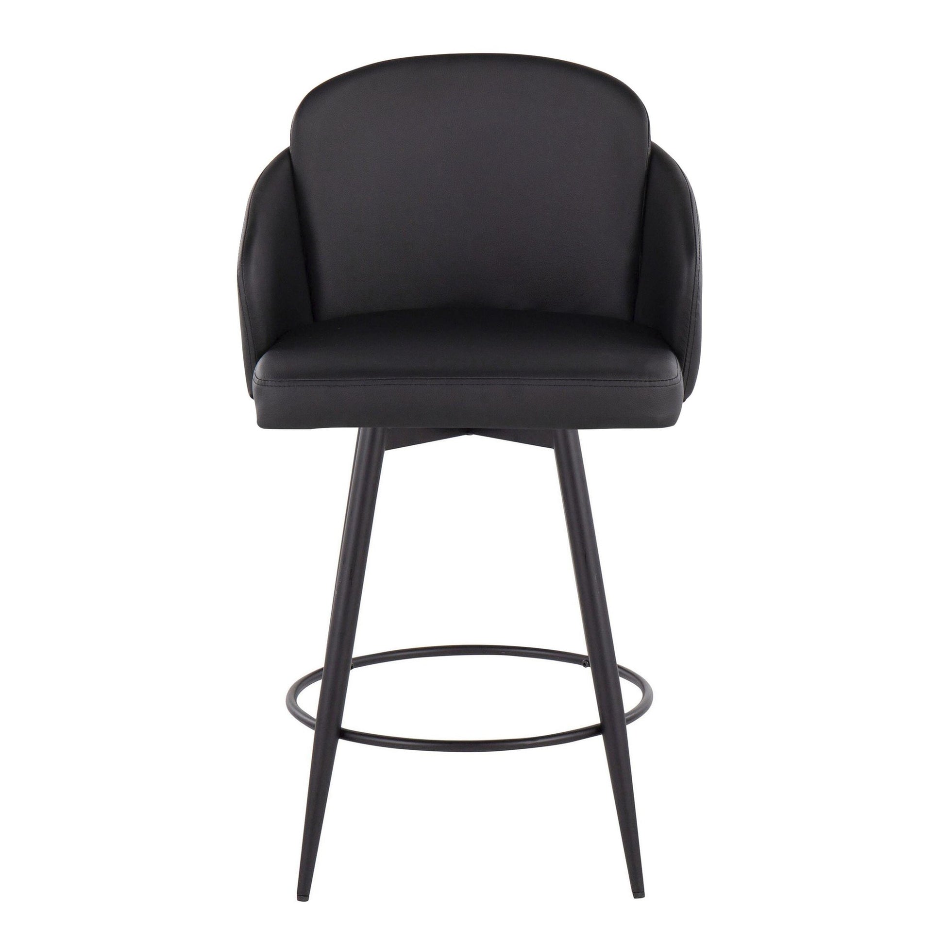 Dahlia 26" Contemporary Fixed-Height Counter Stool in Matte Black Metal, Black Faux Leather and Chrome Metal Accent with Round Black Metal Footrest By LumiSource - Set of 2 | Counter Stools | Modishstore - 2