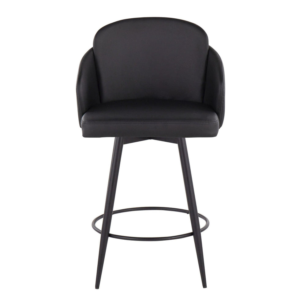 Dahlia 26" Contemporary Fixed-Height Counter Stool in Matte Black Metal, Black Faux Leather and Chrome Metal Accent with Round Black Metal Footrest By LumiSource - Set of 2 | Counter Stools | Modishstore - 2