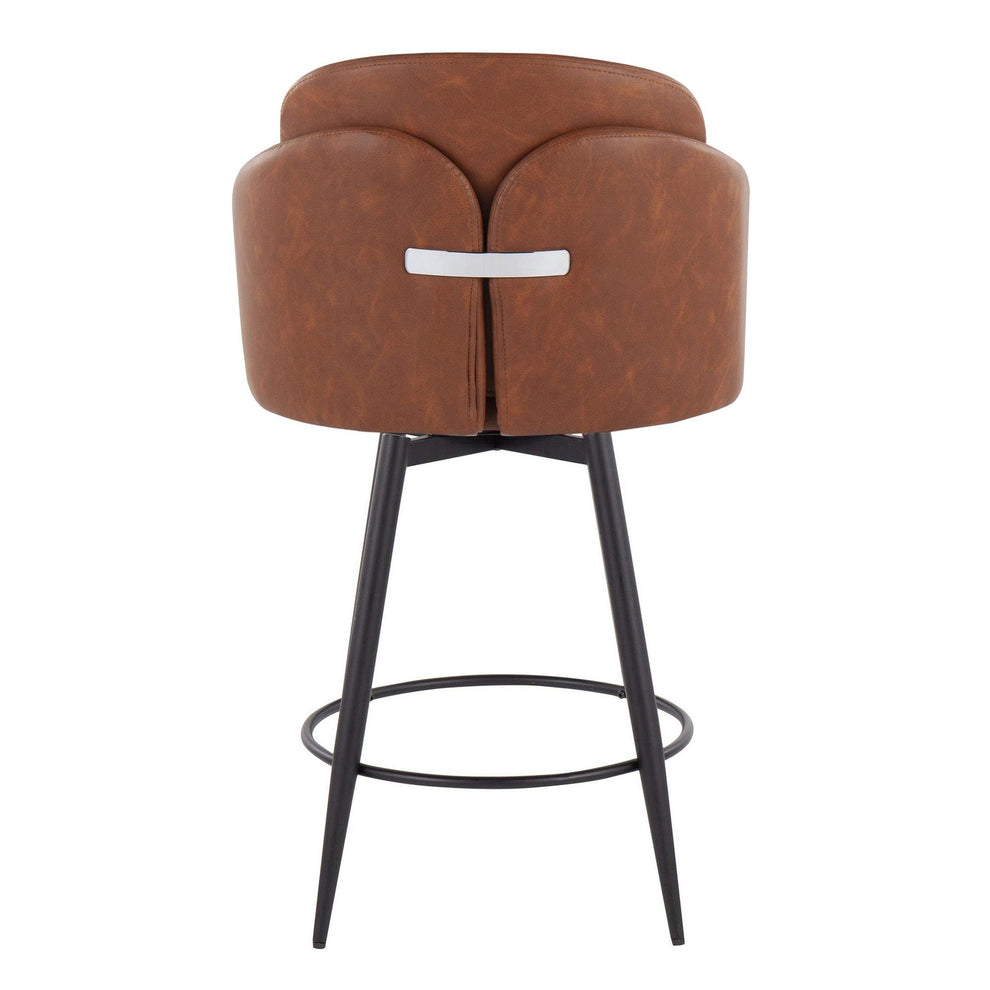 Dahlia 26" Contemporary Fixed-Height Counter Stool in Matte Black Metal, Black Faux Leather and Chrome Metal Accent with Round Black Metal Footrest By LumiSource - Set of 2 | Counter Stools | Modishstore - 14