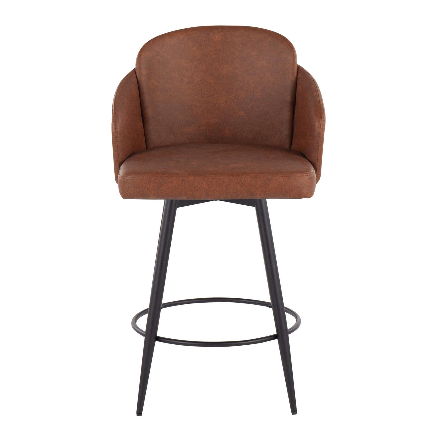 Dahlia 26" Contemporary Fixed-Height Counter Stool in Matte Black Metal, Black Faux Leather and Chrome Metal Accent with Round Black Metal Footrest By LumiSource - Set of 2 | Counter Stools | Modishstore - 9