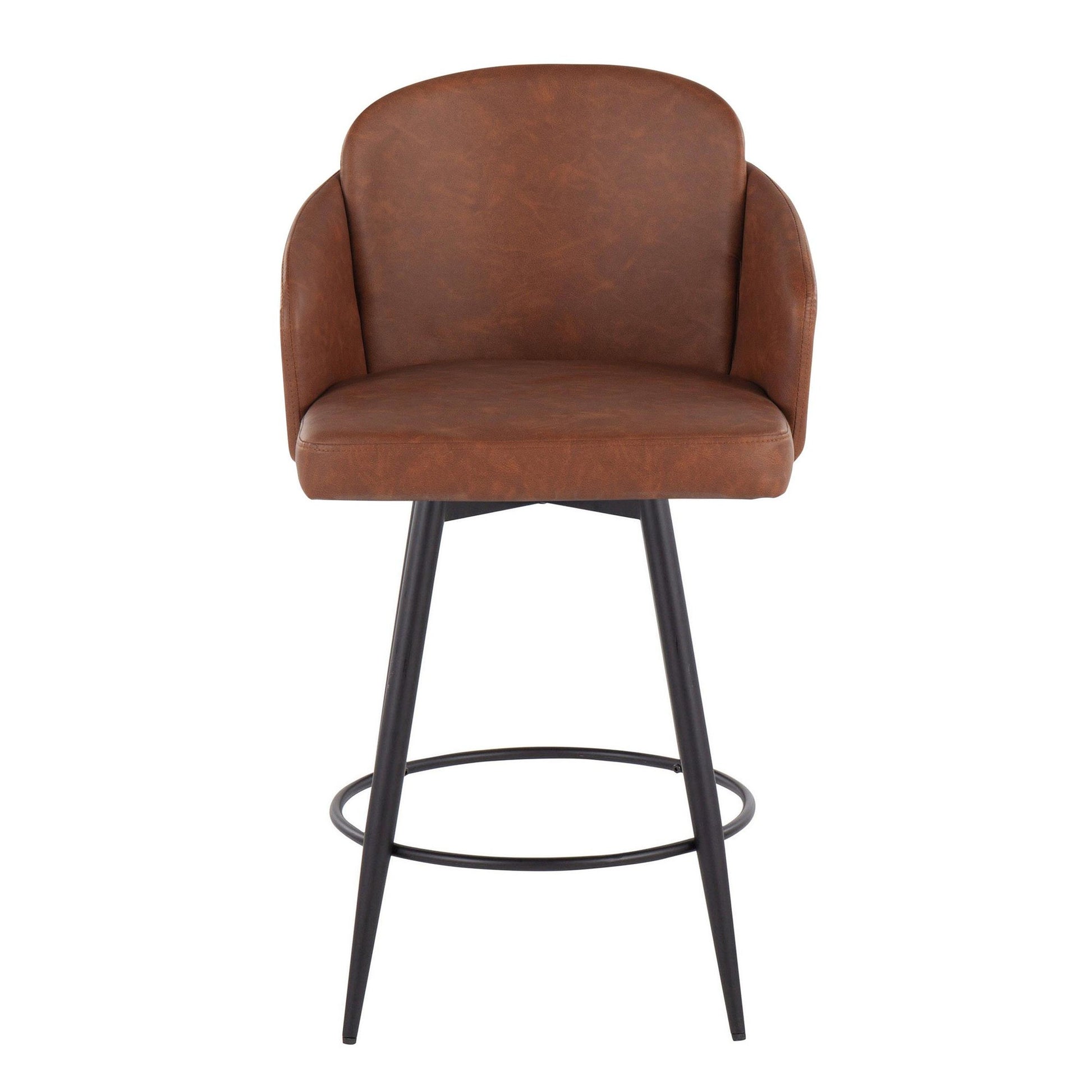 Dahlia 26" Contemporary Fixed-Height Counter Stool in Matte Black Metal, Black Faux Leather and Chrome Metal Accent with Round Black Metal Footrest By LumiSource - Set of 2 | Counter Stools | Modishstore - 9