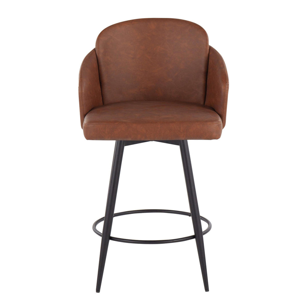 Dahlia 26" Contemporary Fixed-Height Counter Stool in Matte Black Metal, Black Faux Leather and Chrome Metal Accent with Round Black Metal Footrest By LumiSource - Set of 2 | Counter Stools | Modishstore - 9