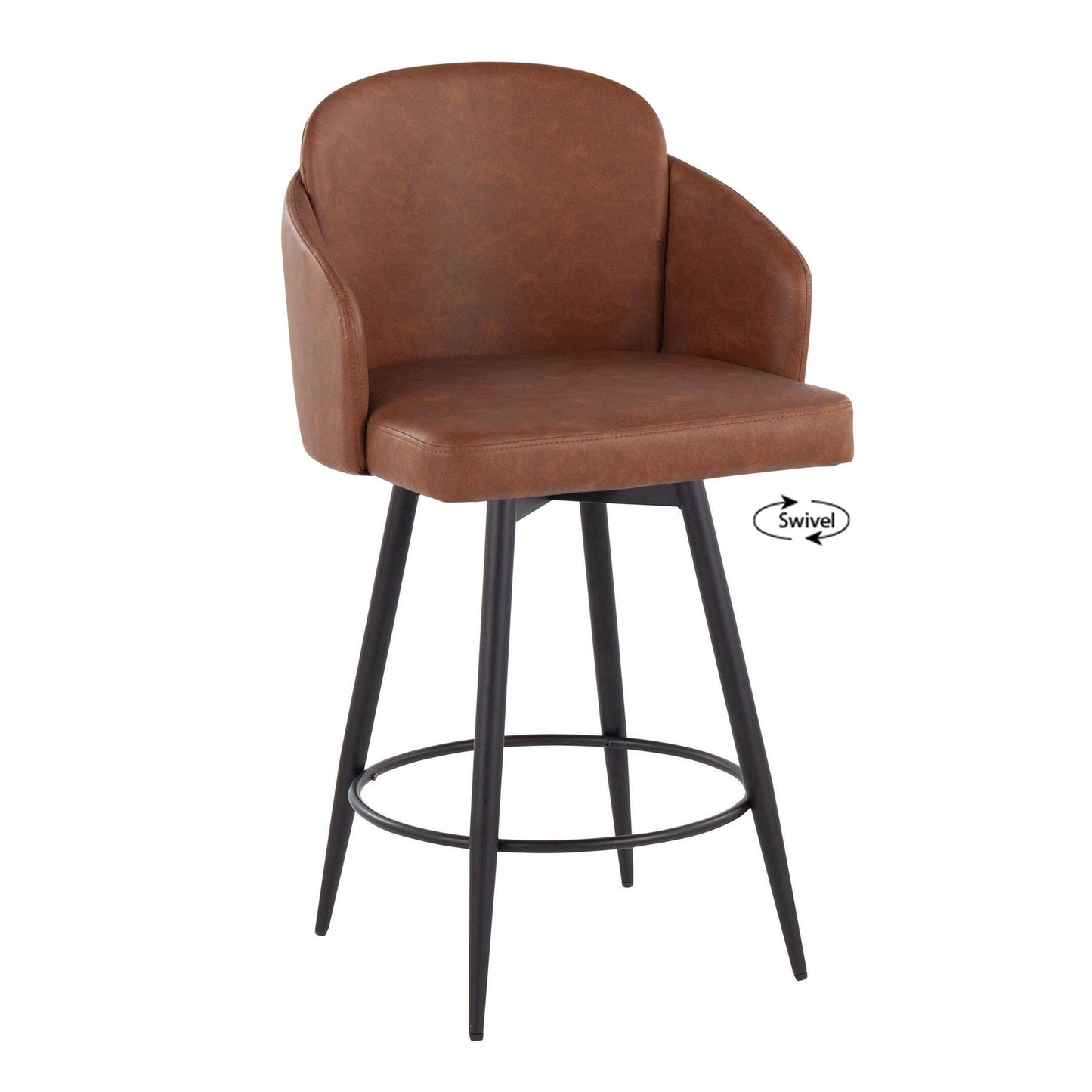 Dahlia 26" Contemporary Fixed-Height Counter Stool in Matte Black Metal, Black Faux Leather and Chrome Metal Accent with Round Black Metal Footrest By LumiSource - Set of 2 | Counter Stools | Modishstore - 11