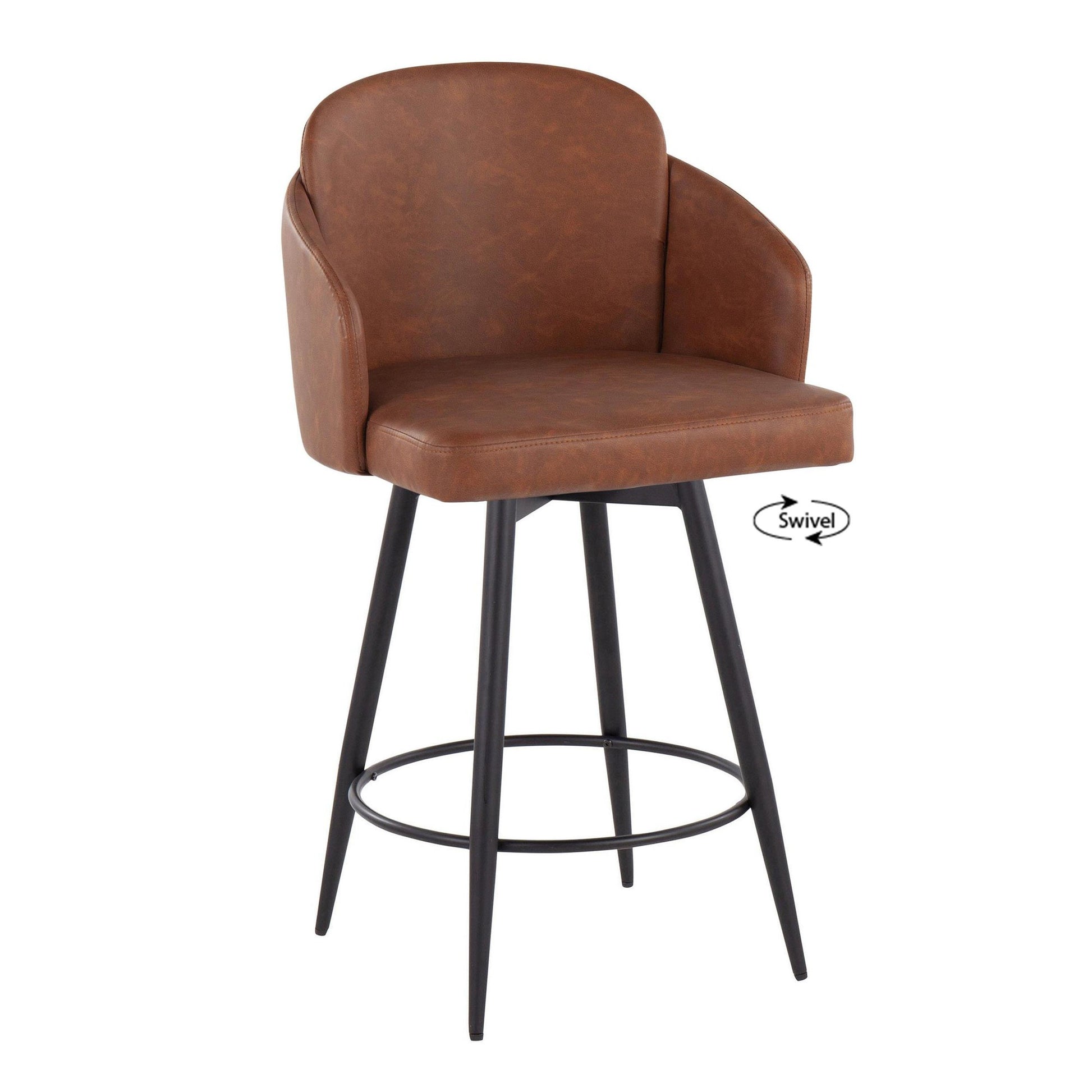 Dahlia 26" Contemporary Fixed-Height Counter Stool in Matte Black Metal, Black Faux Leather and Chrome Metal Accent with Round Black Metal Footrest By LumiSource - Set of 2 | Counter Stools | Modishstore - 11