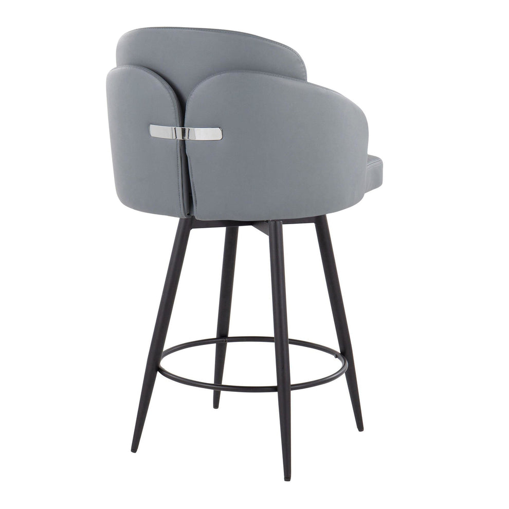 Dahlia 26" Contemporary Fixed-Height Counter Stool in Matte Black Metal, Black Faux Leather and Chrome Metal Accent with Round Black Metal Footrest By LumiSource - Set of 2 | Counter Stools | Modishstore - 20