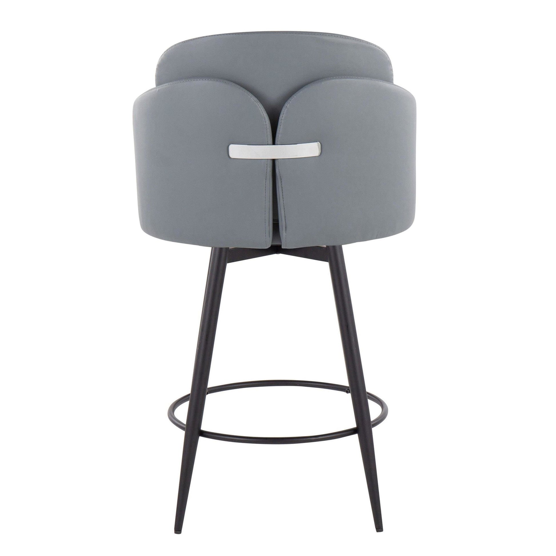 Dahlia 26" Contemporary Fixed-Height Counter Stool in Matte Black Metal, Black Faux Leather and Chrome Metal Accent with Round Black Metal Footrest By LumiSource - Set of 2 | Counter Stools | Modishstore - 21