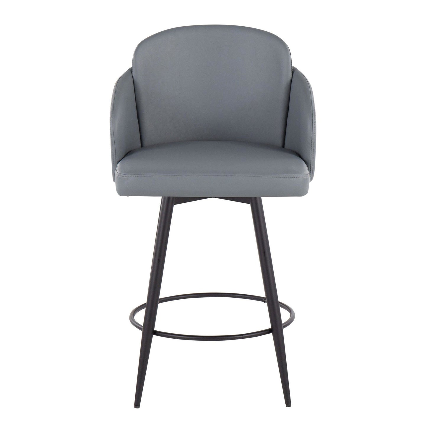 Dahlia 26" Contemporary Fixed-Height Counter Stool in Matte Black Metal, Black Faux Leather and Chrome Metal Accent with Round Black Metal Footrest By LumiSource - Set of 2 | Counter Stools | Modishstore - 16