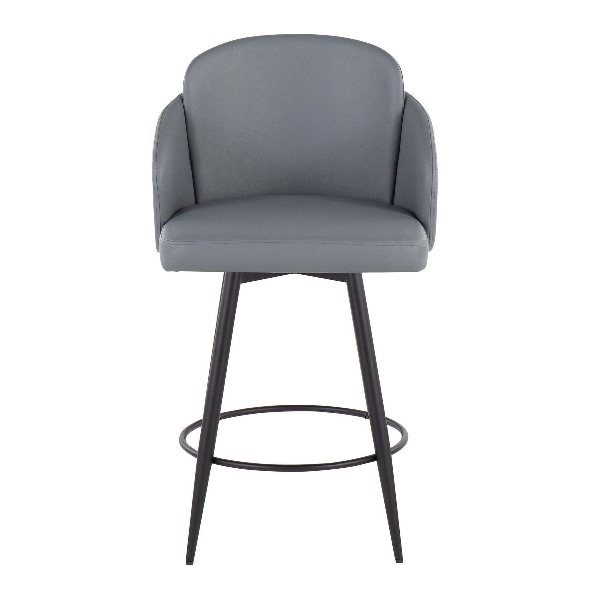 Dahlia 26" Contemporary Fixed-Height Counter Stool in Matte Black Metal, Black Faux Leather and Chrome Metal Accent with Round Black Metal Footrest By LumiSource - Set of 2 | Counter Stools | Modishstore - 16