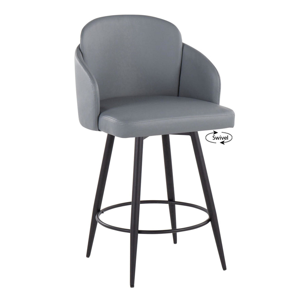 Dahlia 26" Contemporary Fixed-Height Counter Stool in Matte Black Metal, Black Faux Leather and Chrome Metal Accent with Round Black Metal Footrest By LumiSource - Set of 2 | Counter Stools | Modishstore - 18