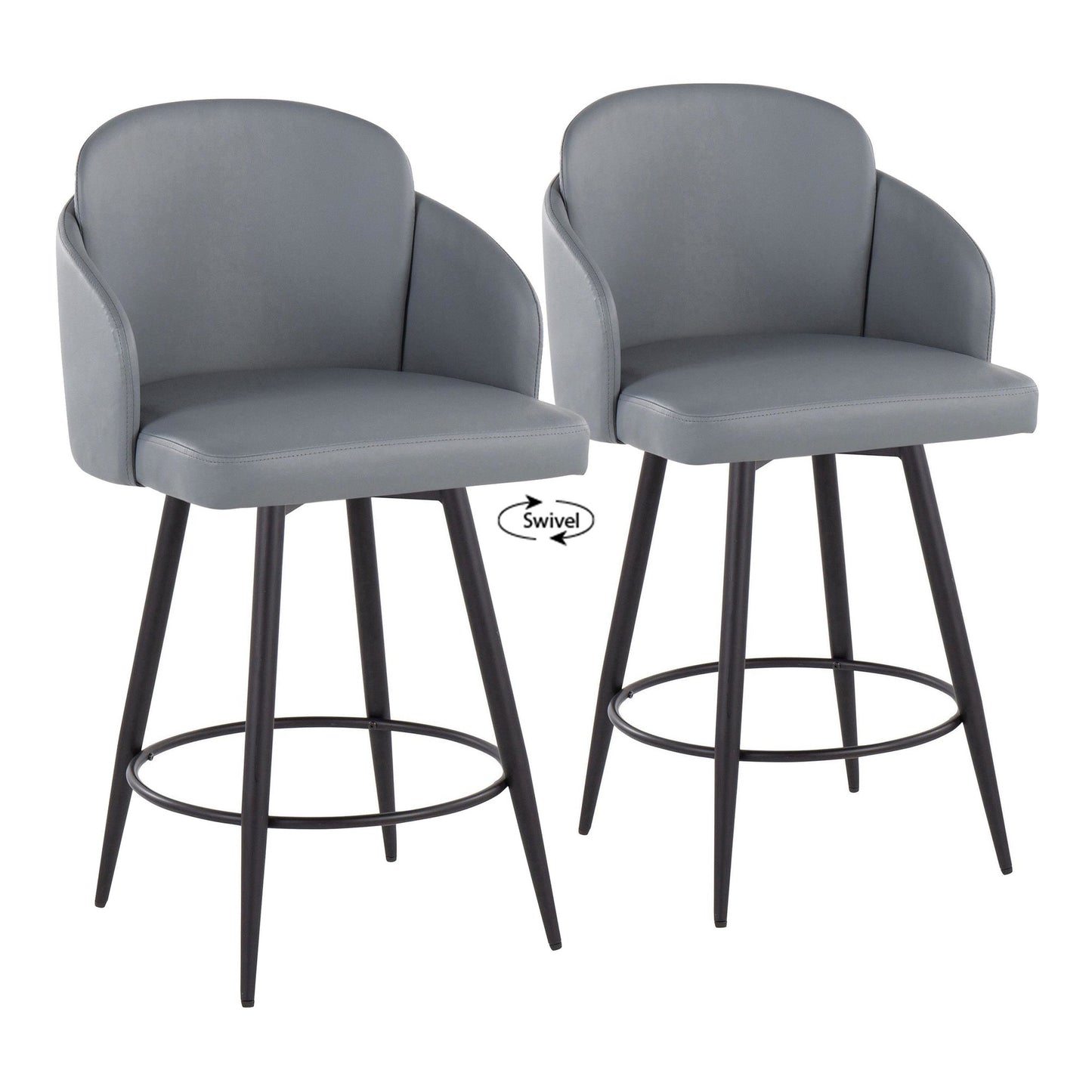 Dahlia 26" Contemporary Fixed-Height Counter Stool in Matte Black Metal, Black Faux Leather and Chrome Metal Accent with Round Black Metal Footrest By LumiSource - Set of 2 | Counter Stools | Modishstore - 15