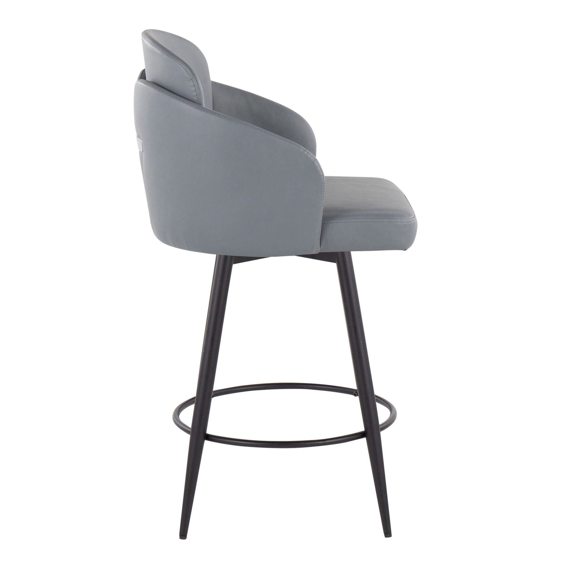 Dahlia 26" Contemporary Fixed-Height Counter Stool in Matte Black Metal, Black Faux Leather and Chrome Metal Accent with Round Black Metal Footrest By LumiSource - Set of 2 | Counter Stools | Modishstore - 19