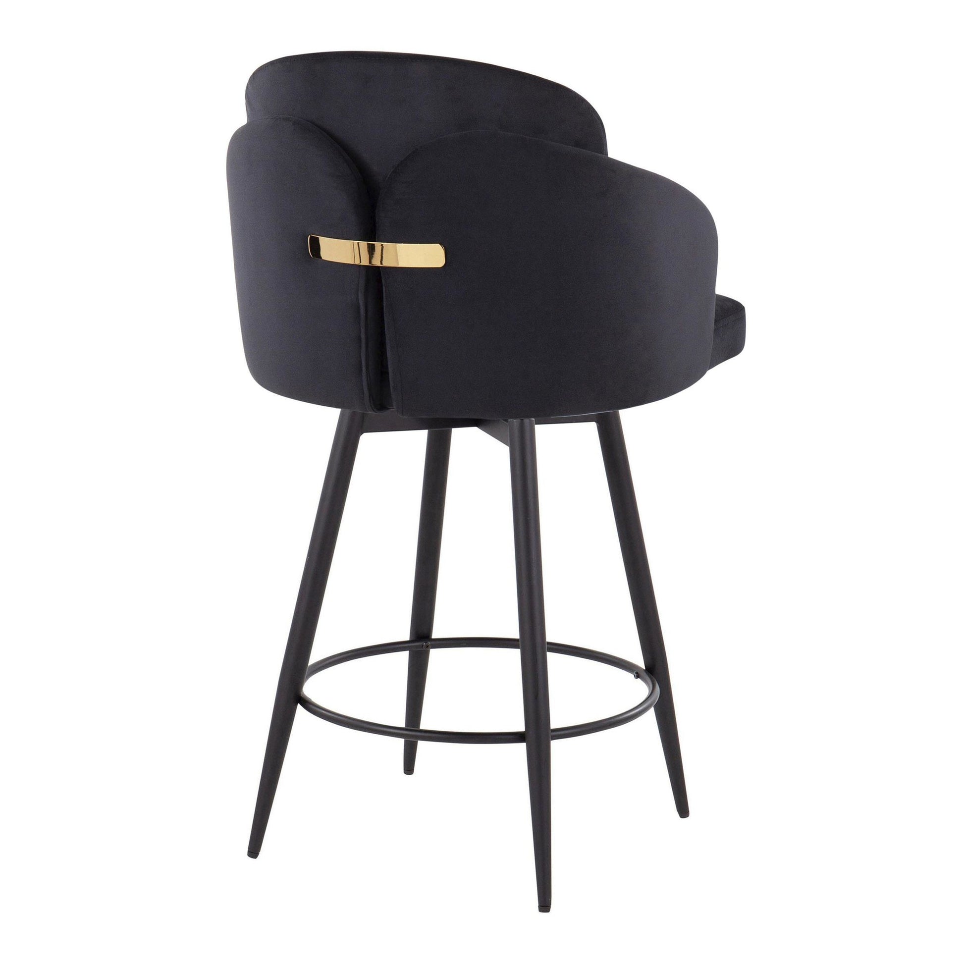 Dahlia 26" Contemporary Fixed-Height Counter Stool in Matte Black Metal, Black Velvet and Gold Metal Accent with Round Black Metal Footrest By LumiSource - Set of 2 | Counter Stools | Modishstore - 6