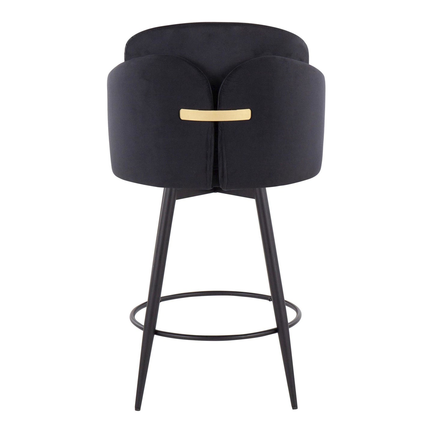 Dahlia 26" Contemporary Fixed-Height Counter Stool in Matte Black Metal, Black Velvet and Gold Metal Accent with Round Black Metal Footrest By LumiSource - Set of 2 | Counter Stools | Modishstore - 7