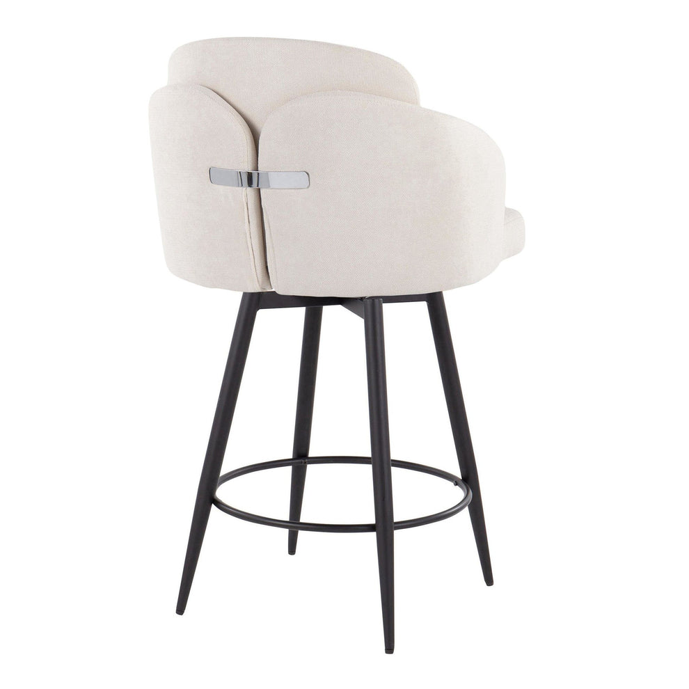 Dahlia 26" Contemporary Fixed-Height Counter Stool in Matte Black Metal, Cream Fabric and Chrome Metal Accent with Round Black Metal Footrest By LumiSource - Set of 2 | Counter Stools | Modishstore - 6