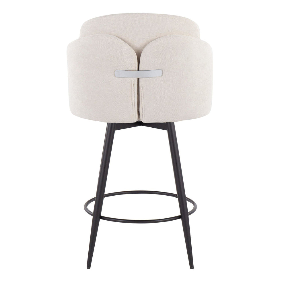 Dahlia 26" Contemporary Fixed-Height Counter Stool in Matte Black Metal, Cream Fabric and Chrome Metal Accent with Round Black Metal Footrest By LumiSource - Set of 2 | Counter Stools | Modishstore - 7