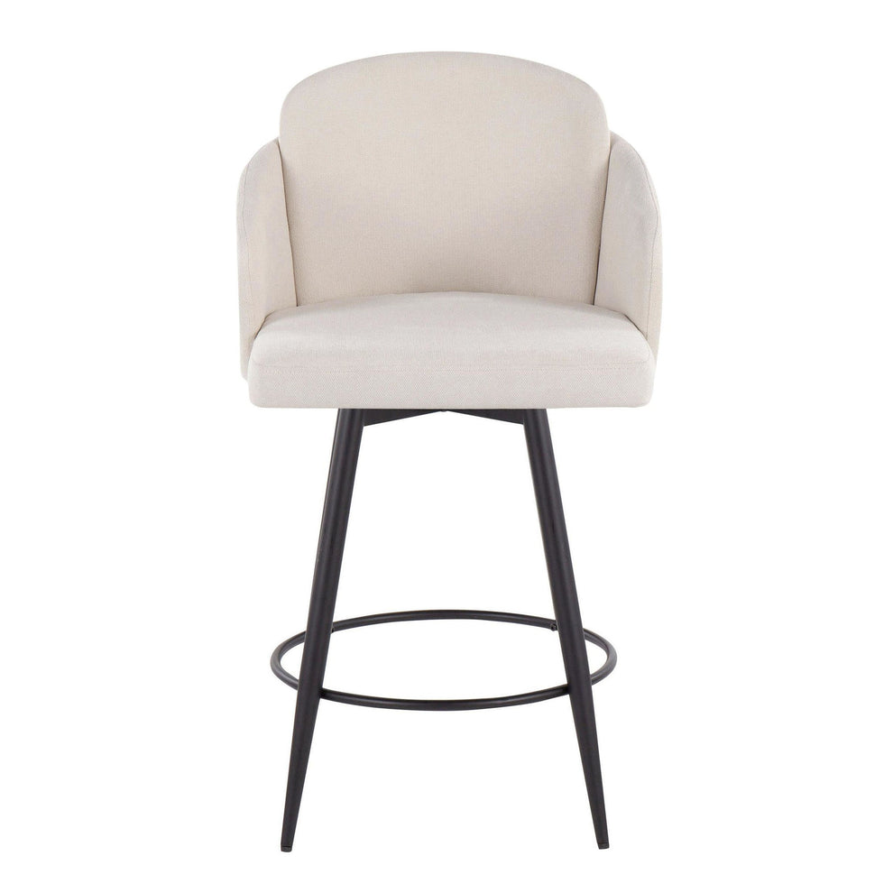 Dahlia 26" Contemporary Fixed-Height Counter Stool in Matte Black Metal, Cream Fabric and Chrome Metal Accent with Round Black Metal Footrest By LumiSource - Set of 2 | Counter Stools | Modishstore - 2