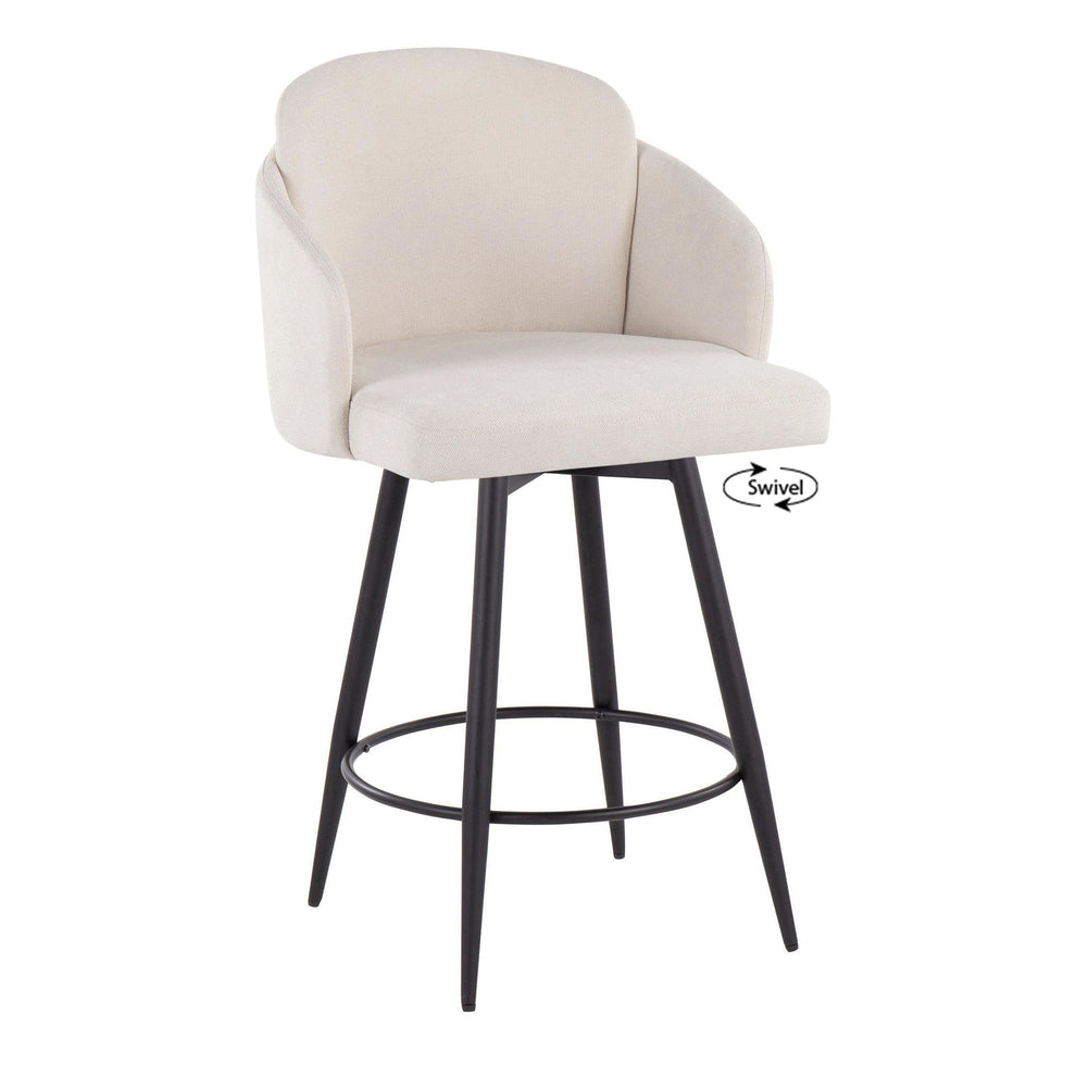 Dahlia 26" Contemporary Fixed-Height Counter Stool in Matte Black Metal, Cream Fabric and Chrome Metal Accent with Round Black Metal Footrest By LumiSource - Set of 2 | Counter Stools | Modishstore - 4