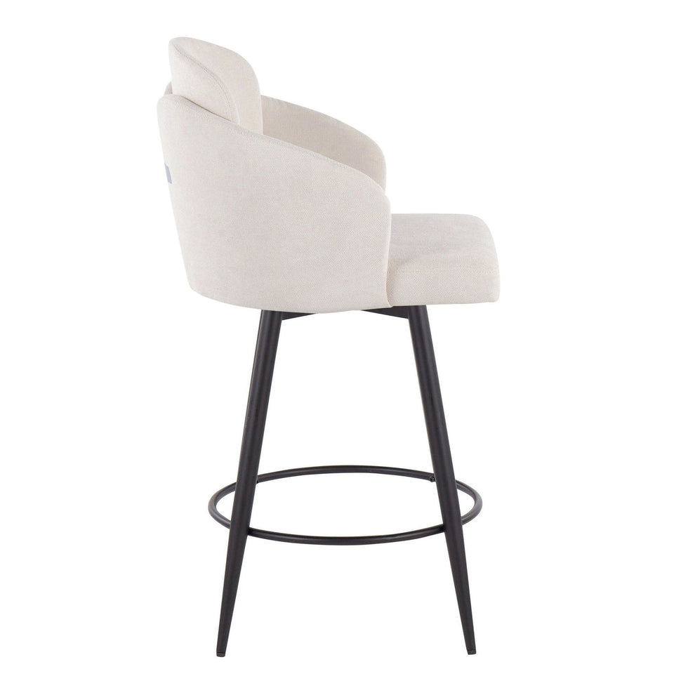 Dahlia 26" Contemporary Fixed-Height Counter Stool in Matte Black Metal, Cream Fabric and Chrome Metal Accent with Round Black Metal Footrest By LumiSource - Set of 2 | Counter Stools | Modishstore - 5