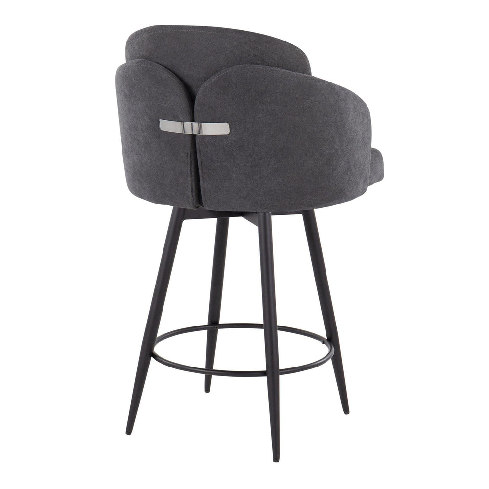 Dahlia 26" Contemporary Fixed-Height Counter Stool in Matte Black Metal, Cream Fabric and Chrome Metal Accent with Round Black Metal Footrest By LumiSource - Set of 2 | Counter Stools | Modishstore - 13