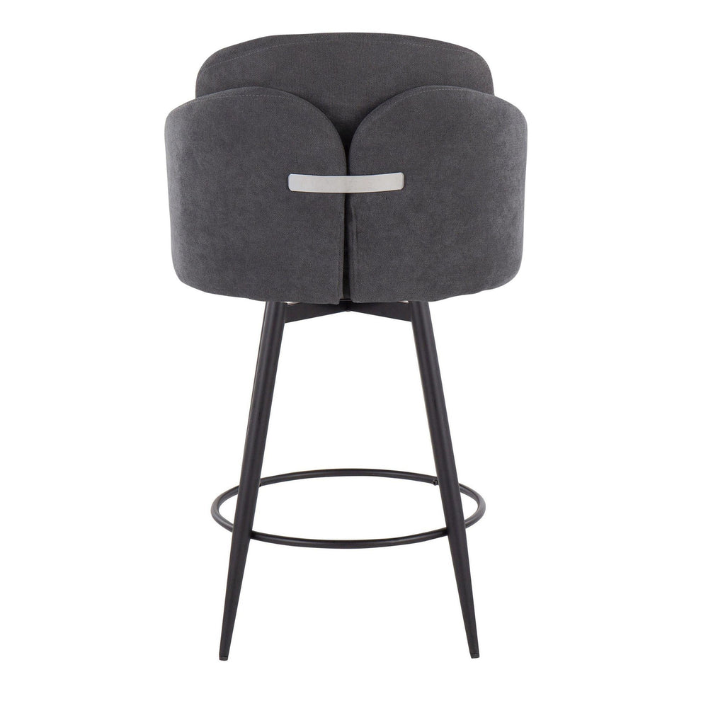 Dahlia 26" Contemporary Fixed-Height Counter Stool in Matte Black Metal, Cream Fabric and Chrome Metal Accent with Round Black Metal Footrest By LumiSource - Set of 2 | Counter Stools | Modishstore - 14
