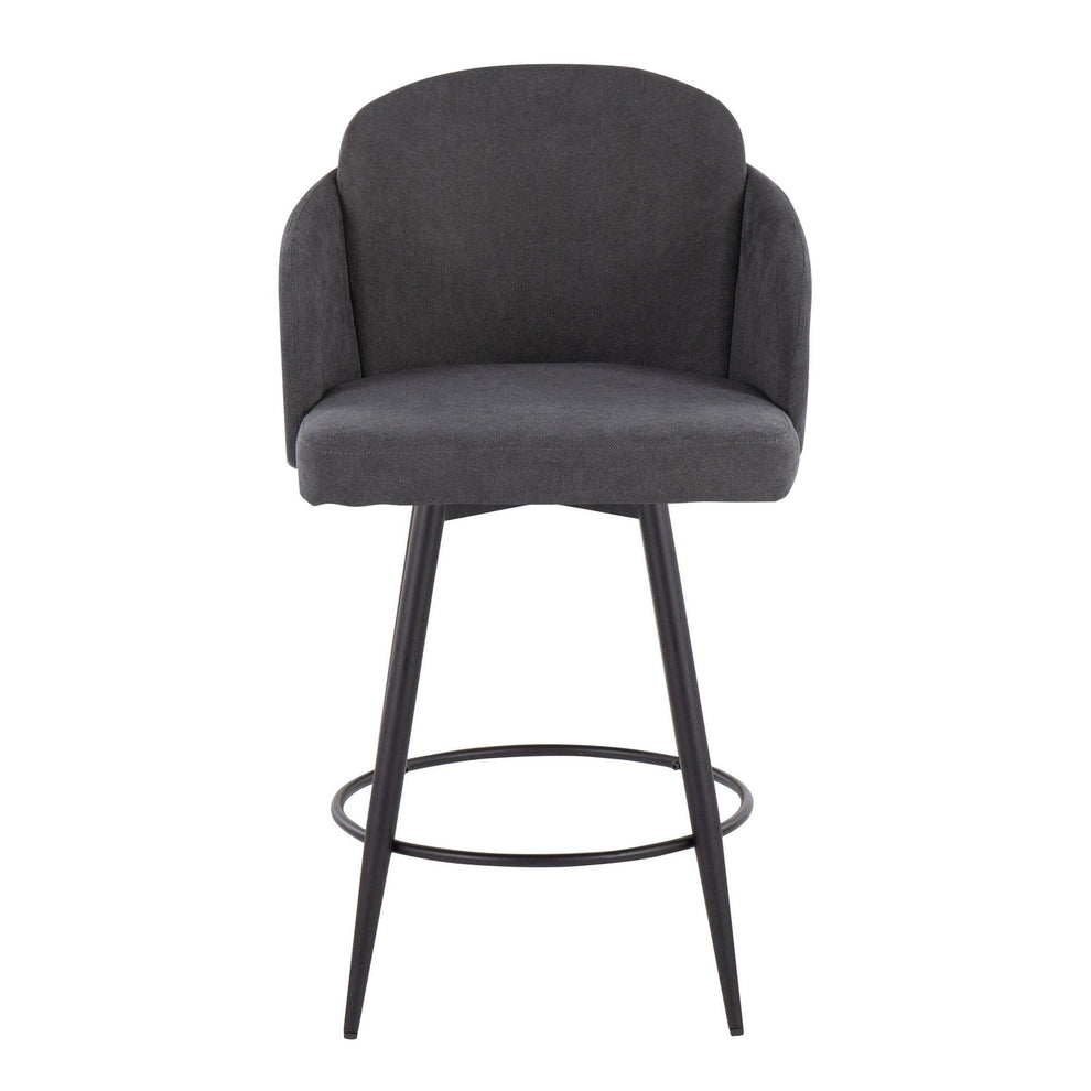 Dahlia 26" Contemporary Fixed-Height Counter Stool in Matte Black Metal, Cream Fabric and Chrome Metal Accent with Round Black Metal Footrest By LumiSource - Set of 2 | Counter Stools | Modishstore - 9