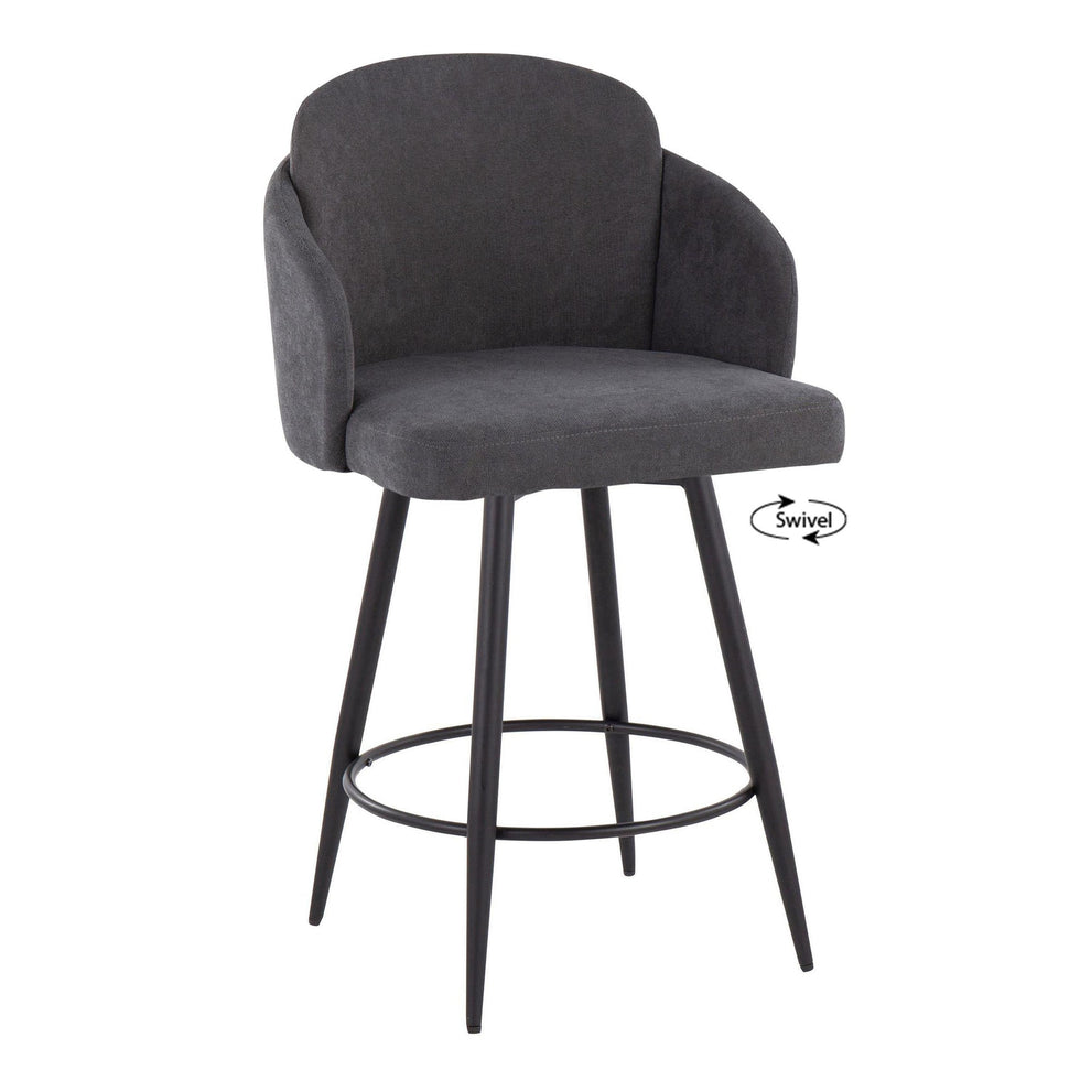Dahlia 26" Contemporary Fixed-Height Counter Stool in Matte Black Metal, Cream Fabric and Chrome Metal Accent with Round Black Metal Footrest By LumiSource - Set of 2 | Counter Stools | Modishstore - 11