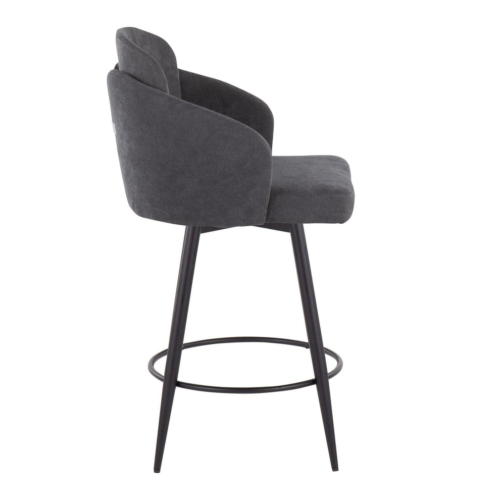 Dahlia 26" Contemporary Fixed-Height Counter Stool in Matte Black Metal, Cream Fabric and Chrome Metal Accent with Round Black Metal Footrest By LumiSource - Set of 2 | Counter Stools | Modishstore - 12