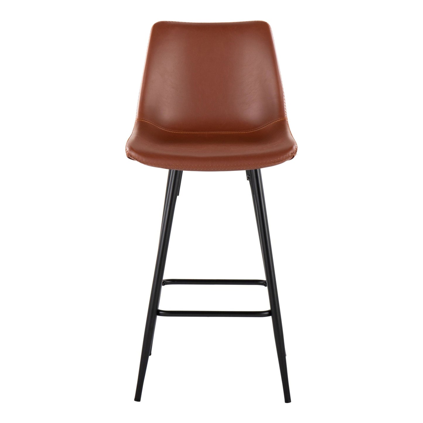 Durango 26" Industrial/Urban Fixed-Height Counter Stool in Black Metal and Cognac Faux Leather By LumiSource - Set of 2 | Counter Stools | Modishstore - 2