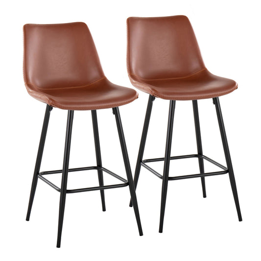Durango 26" Industrial/Urban Fixed-Height Counter Stool in Black Metal and Cognac Faux Leather By LumiSource - Set of 2 | Counter Stools | Modishstore