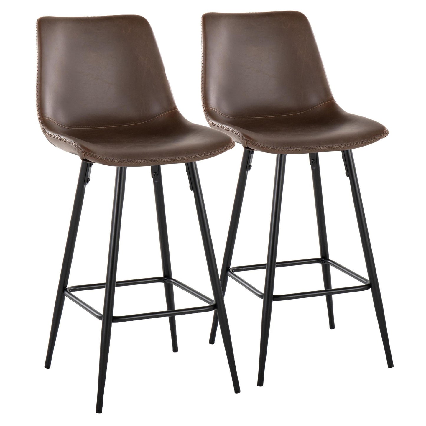 Durango 26" Industrial/Urban Fixed-Height Counter Stool in Black Metal and Cognac Faux Leather By LumiSource - Set of 2 | Counter Stools | Modishstore - 8