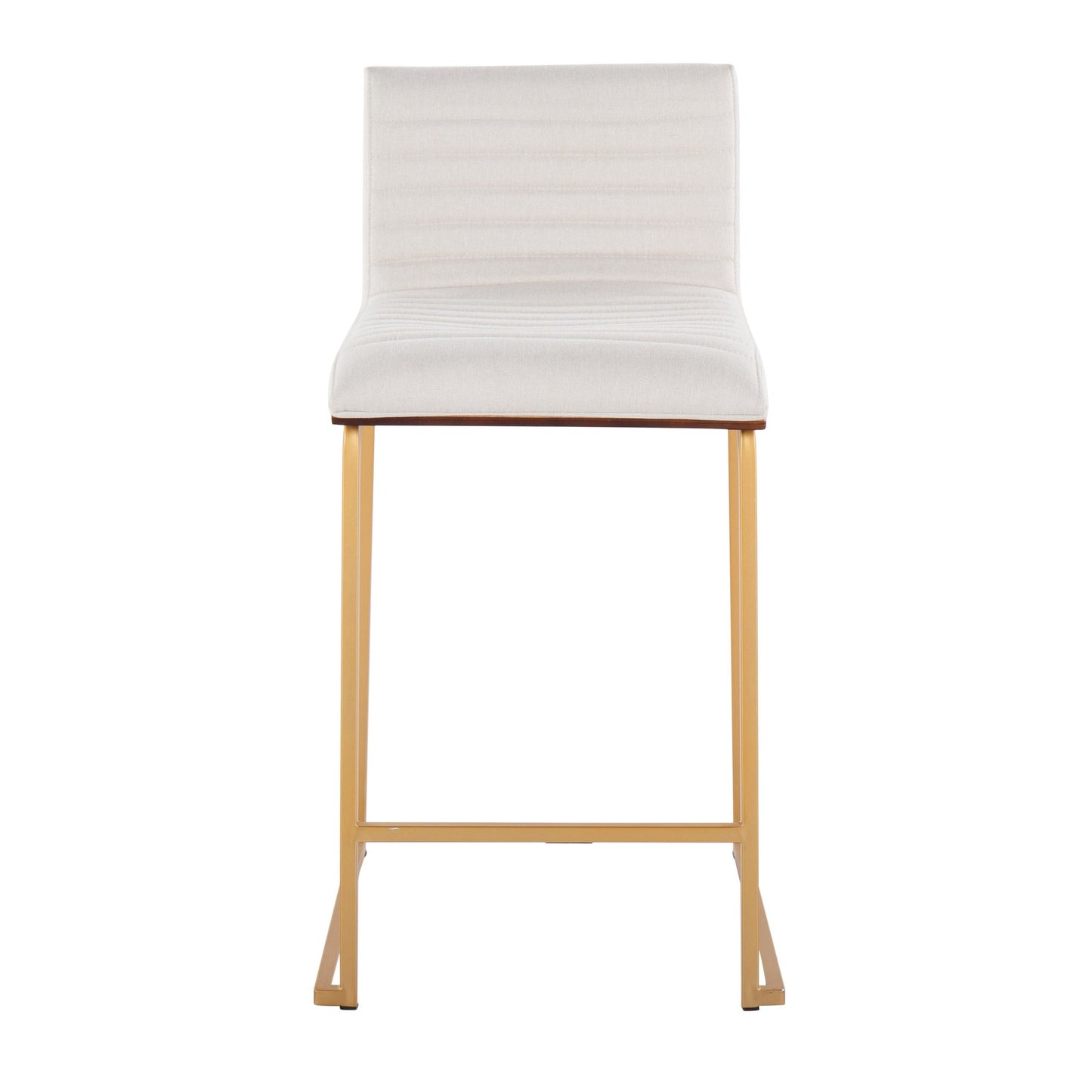 Mason Mara 26" Contemporary Fixed-Height Counter Stool in Gold Metal, Walnut Wood and Cream Fabric By LumiSource - Set of 2 | Counter Stools | Modishstore - 2